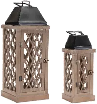 Large Natural Wood and Metal Lantern