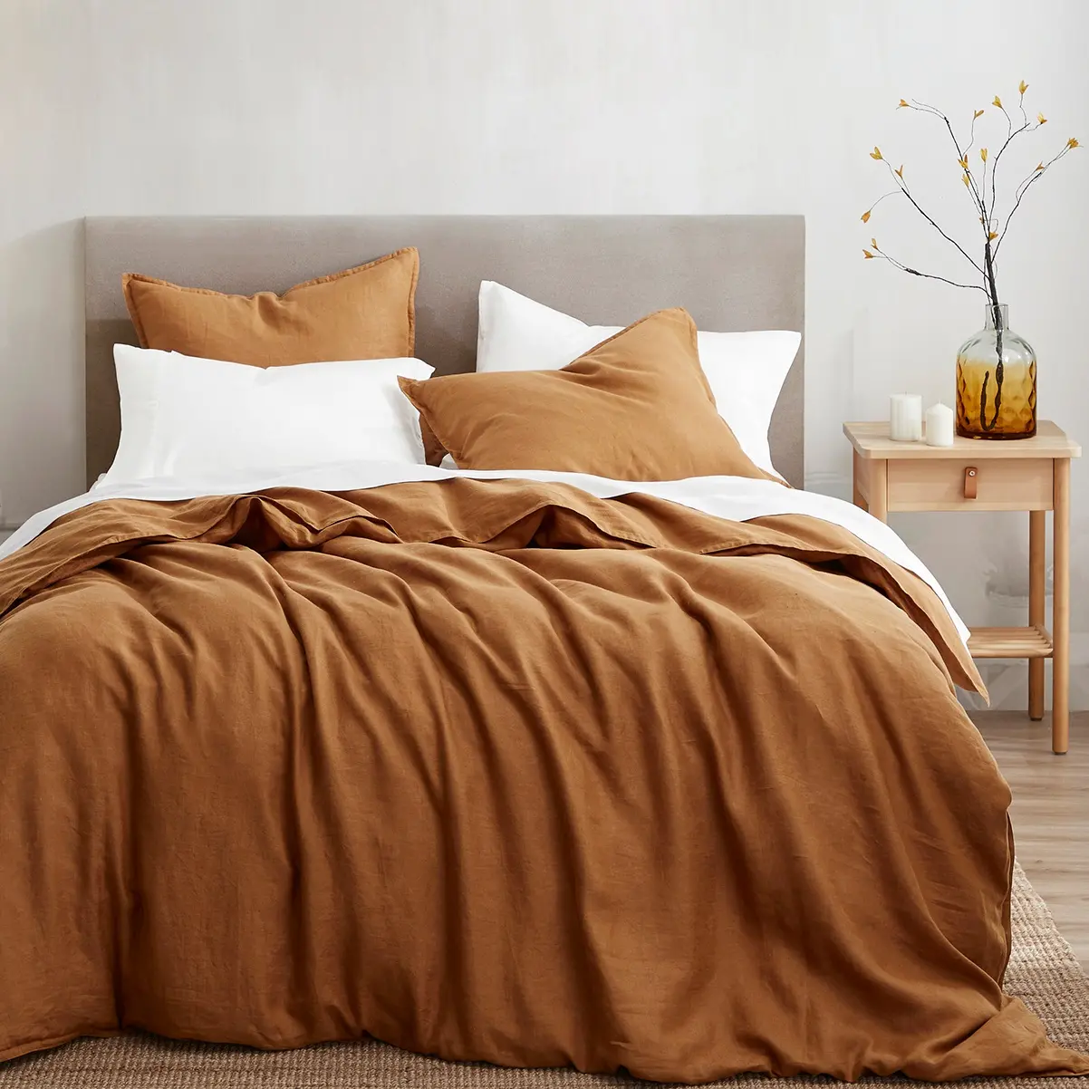 Caramel Linen Duvet Cover Queen Three Piece Set-1