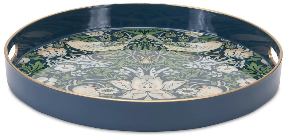 Blue and Green Bird-Themed Round Plastic Tray-1