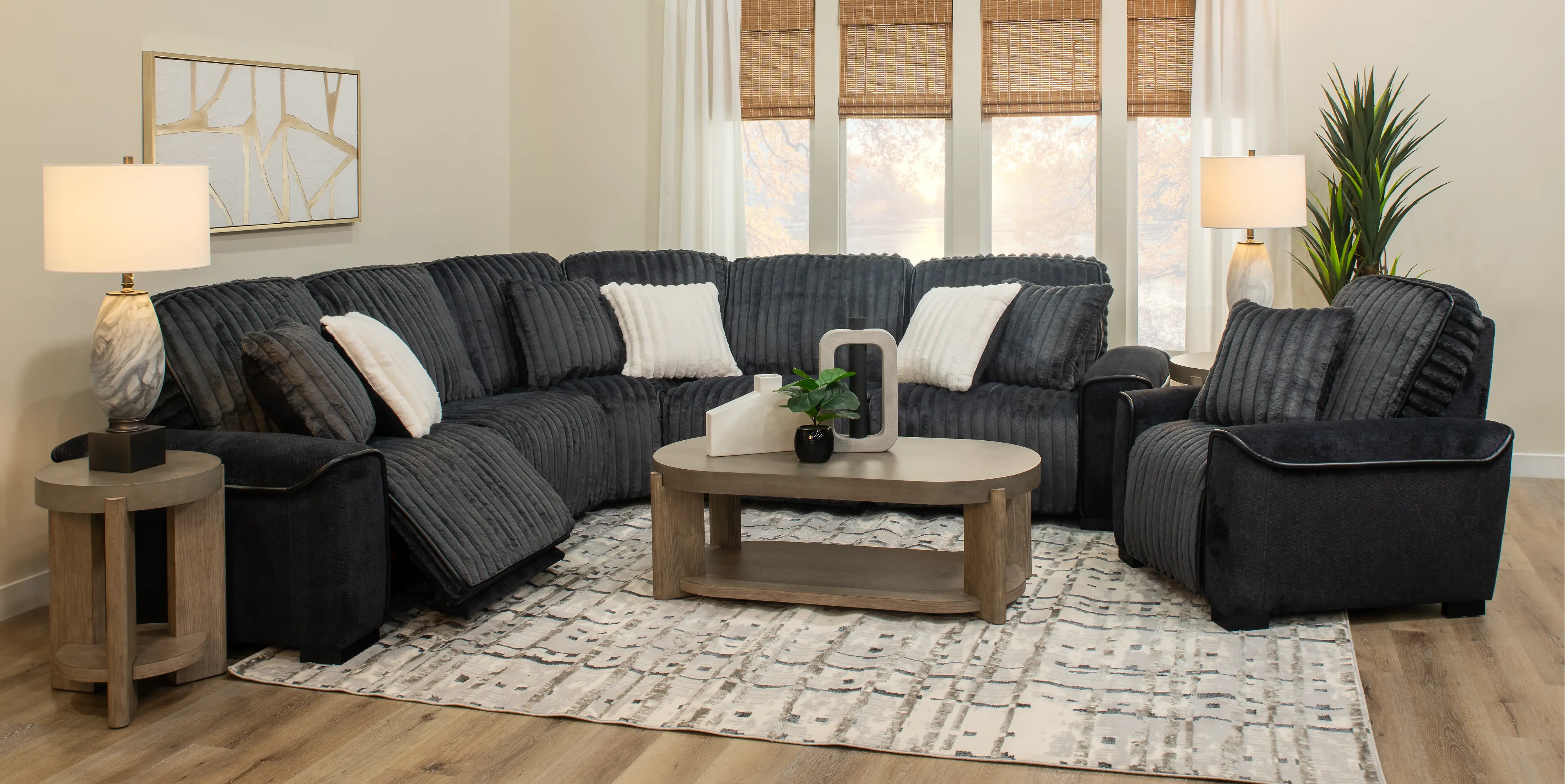 Presley Charcoal 5 Piece Power Reclining Sectional-2