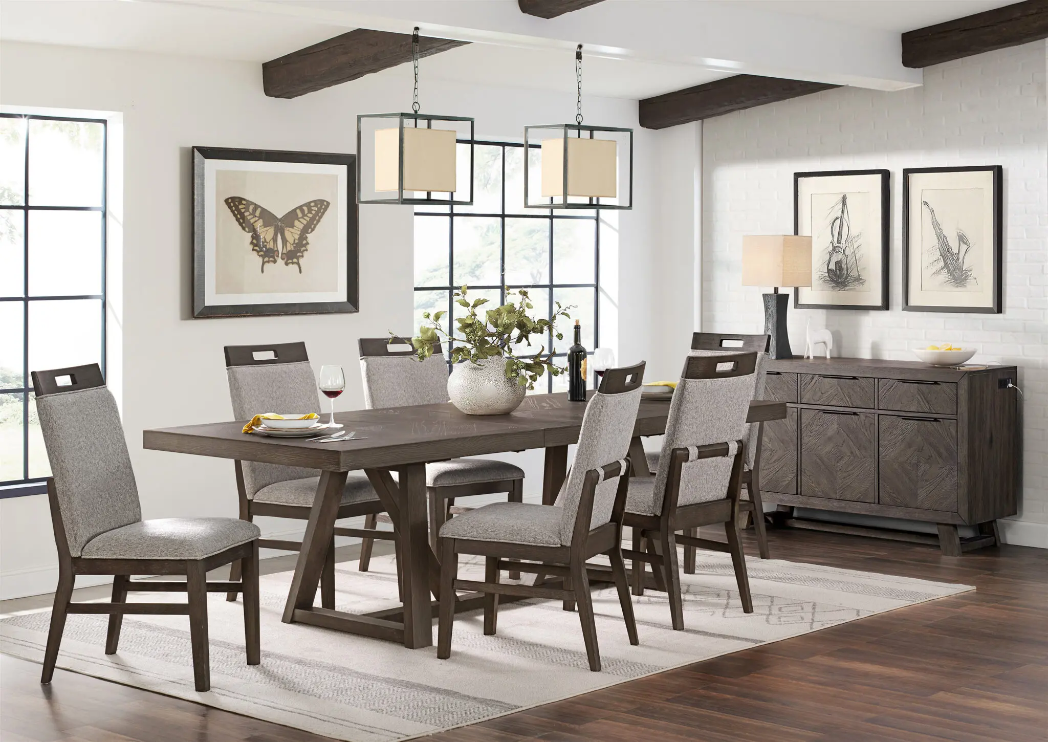 Hearst Dark Brown and Gray Upholstered Dining Bench-2