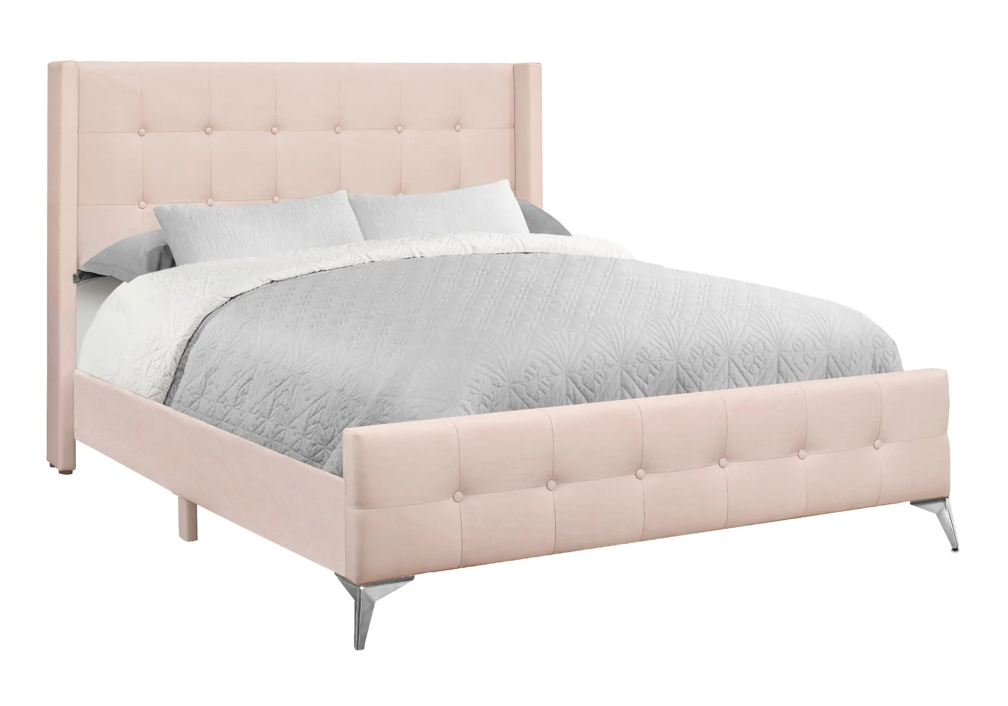 Chadley Pink Velvet Upholstered Queen Bed-1