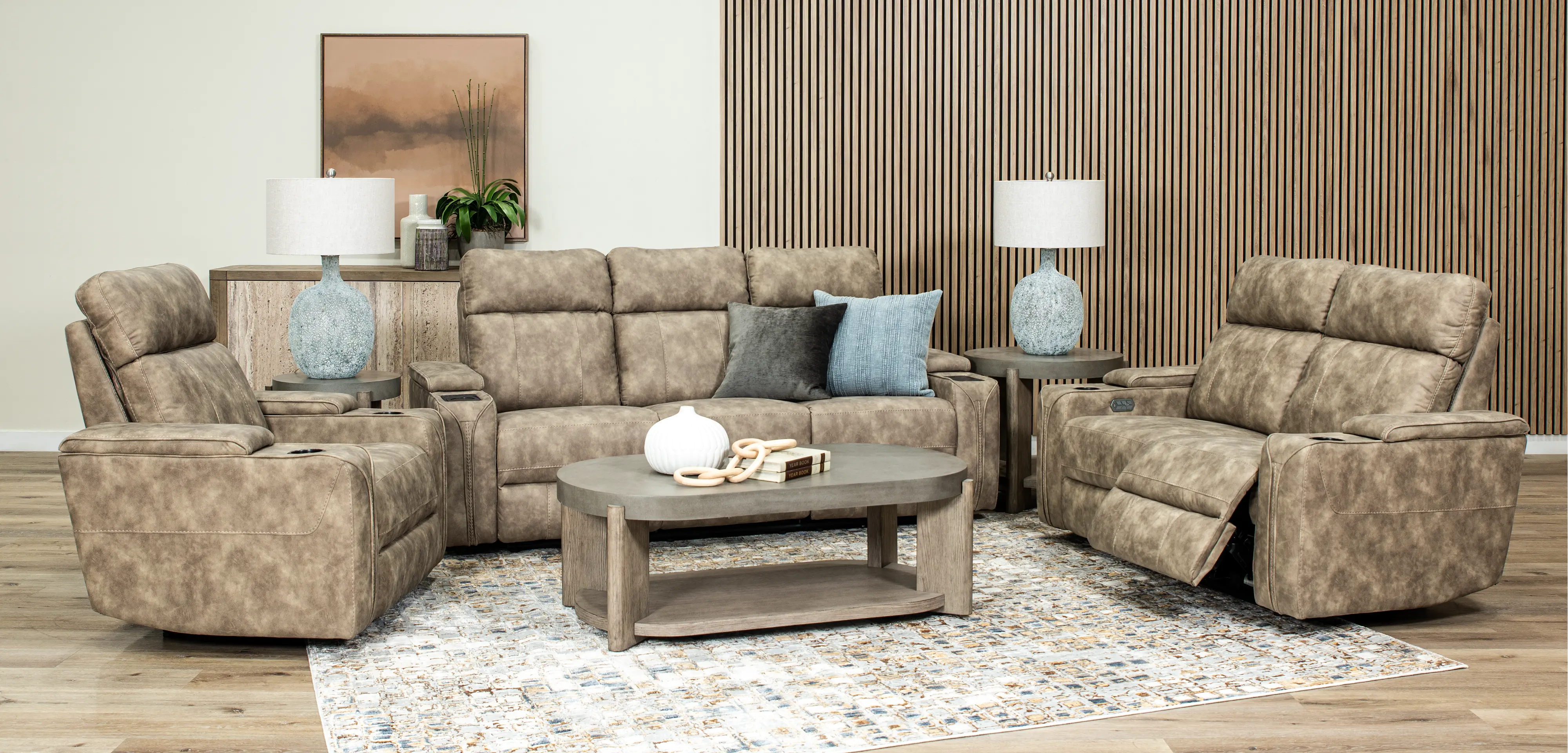 Ultron Beige Power Reclining Sofa-2