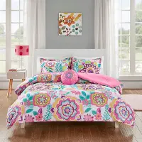 Camille Pink Floral Twin 3-Piece Comforter Set