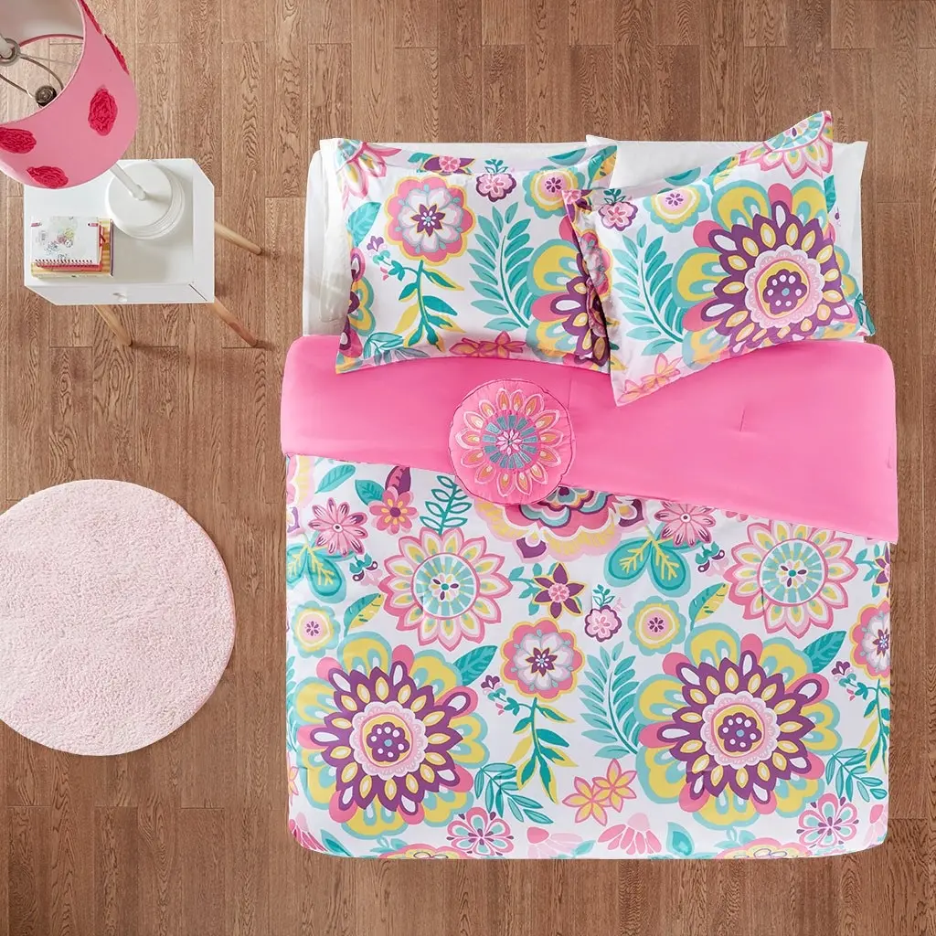 Camille Pink Floral Twin 3-Piece Comforter Set-2