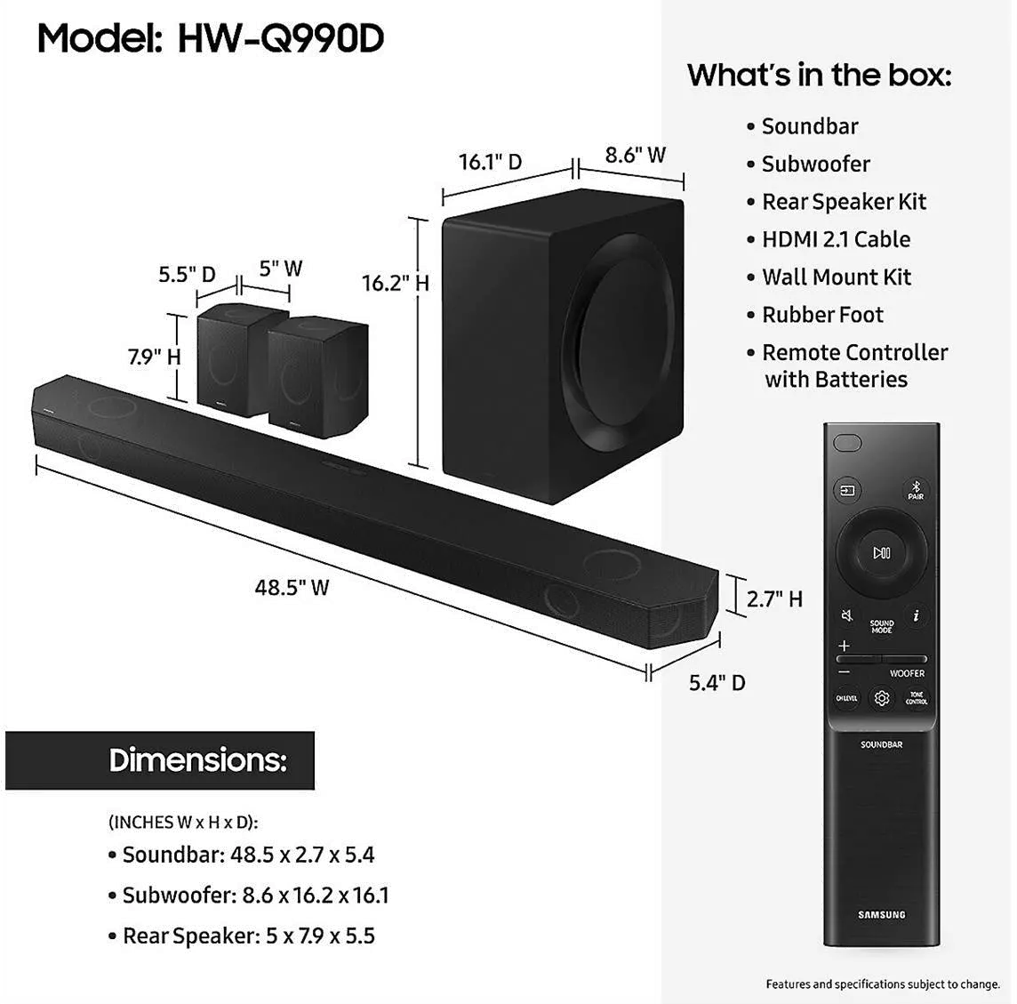 HW-Q990D/ZA Samsung HW-Q990D Powered 11.1.4-channel Soundbar w/Rear Speakers-3