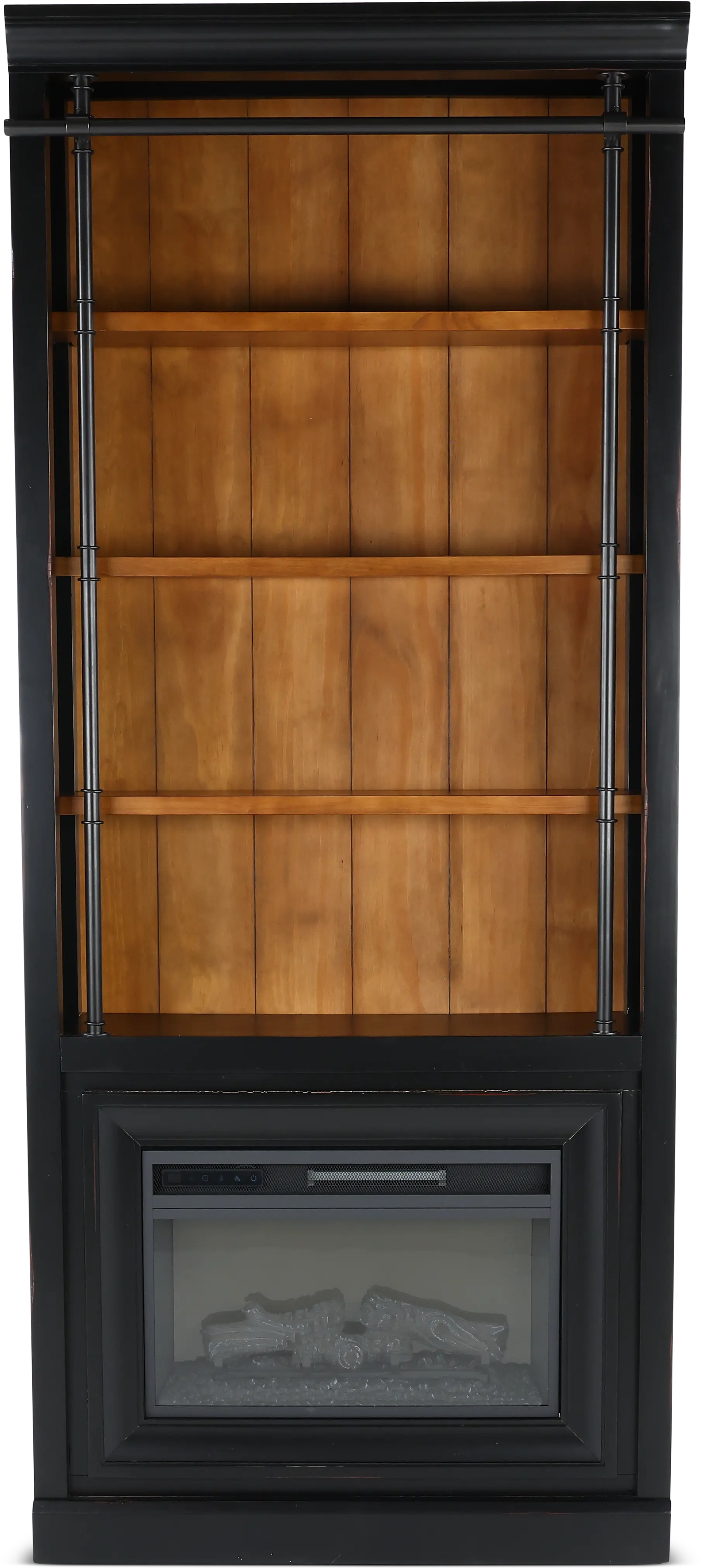 Toulouse Two-Tone Black and Honey Bookcase with Fireplace-1