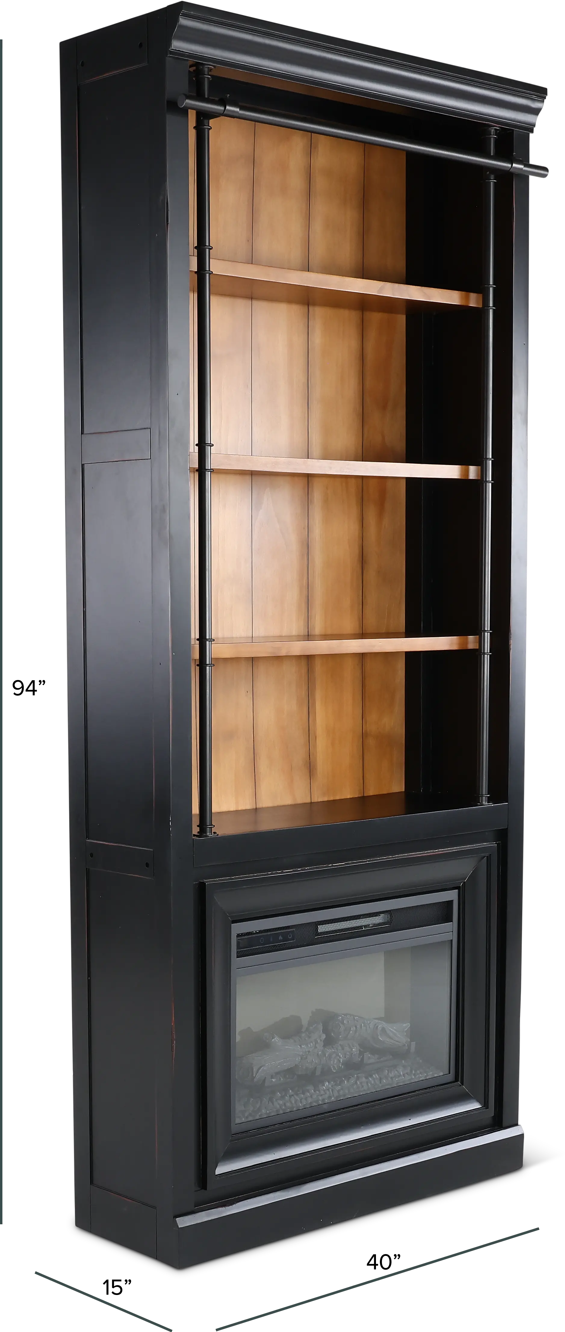 Toulouse Two-Tone Black and Honey Bookcase with Fireplace-3