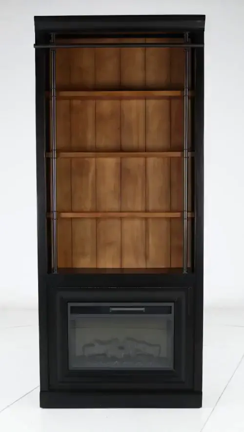 Toulouse Two-Tone Black and Honey Bookcase with Fireplace-5