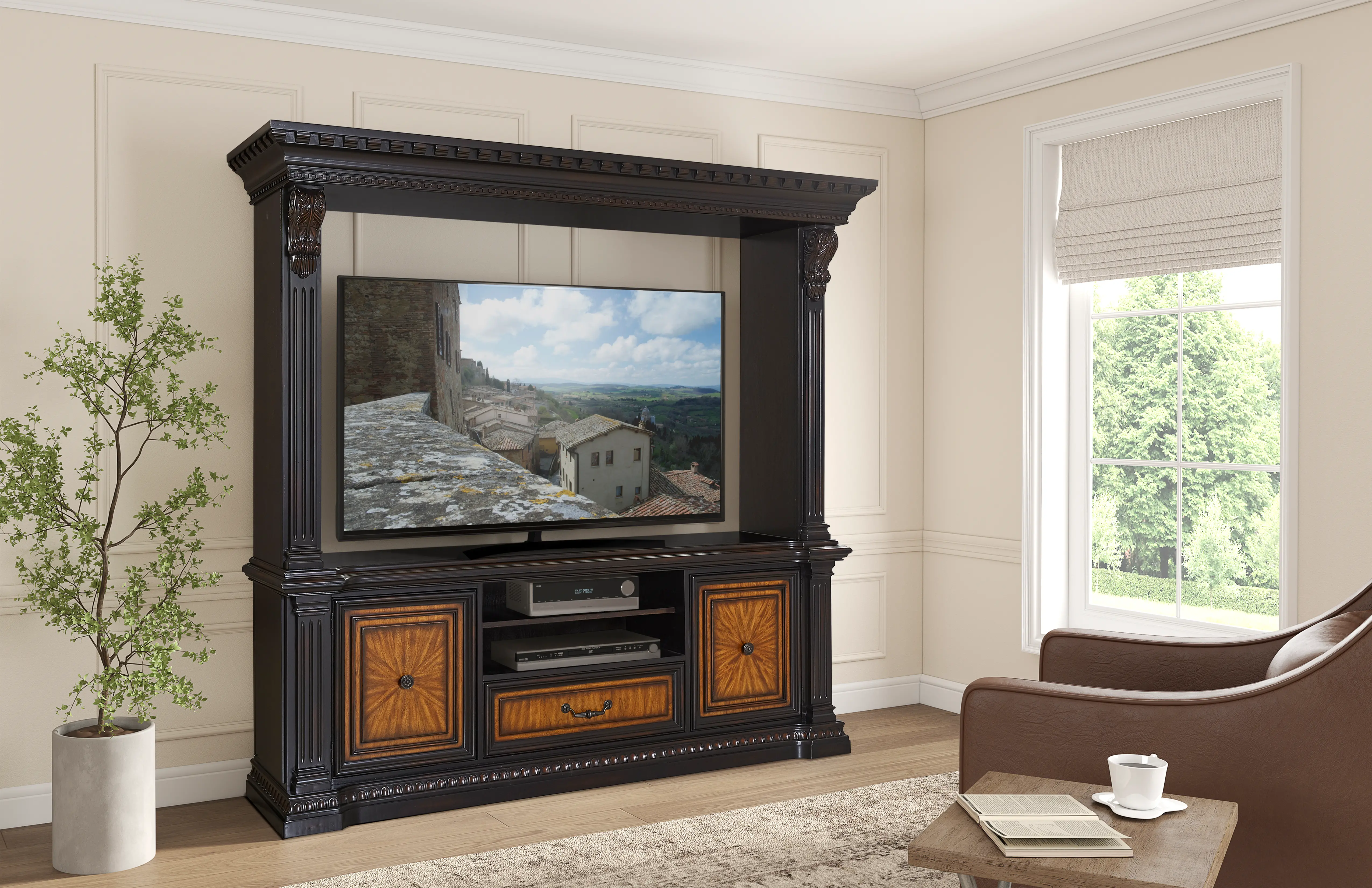 Grand Estates Black and Brown Entertainment Center-2