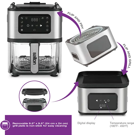 Salton Flip and Cook 3-in-1 Air Fryer, Grill & Dehydrator-4