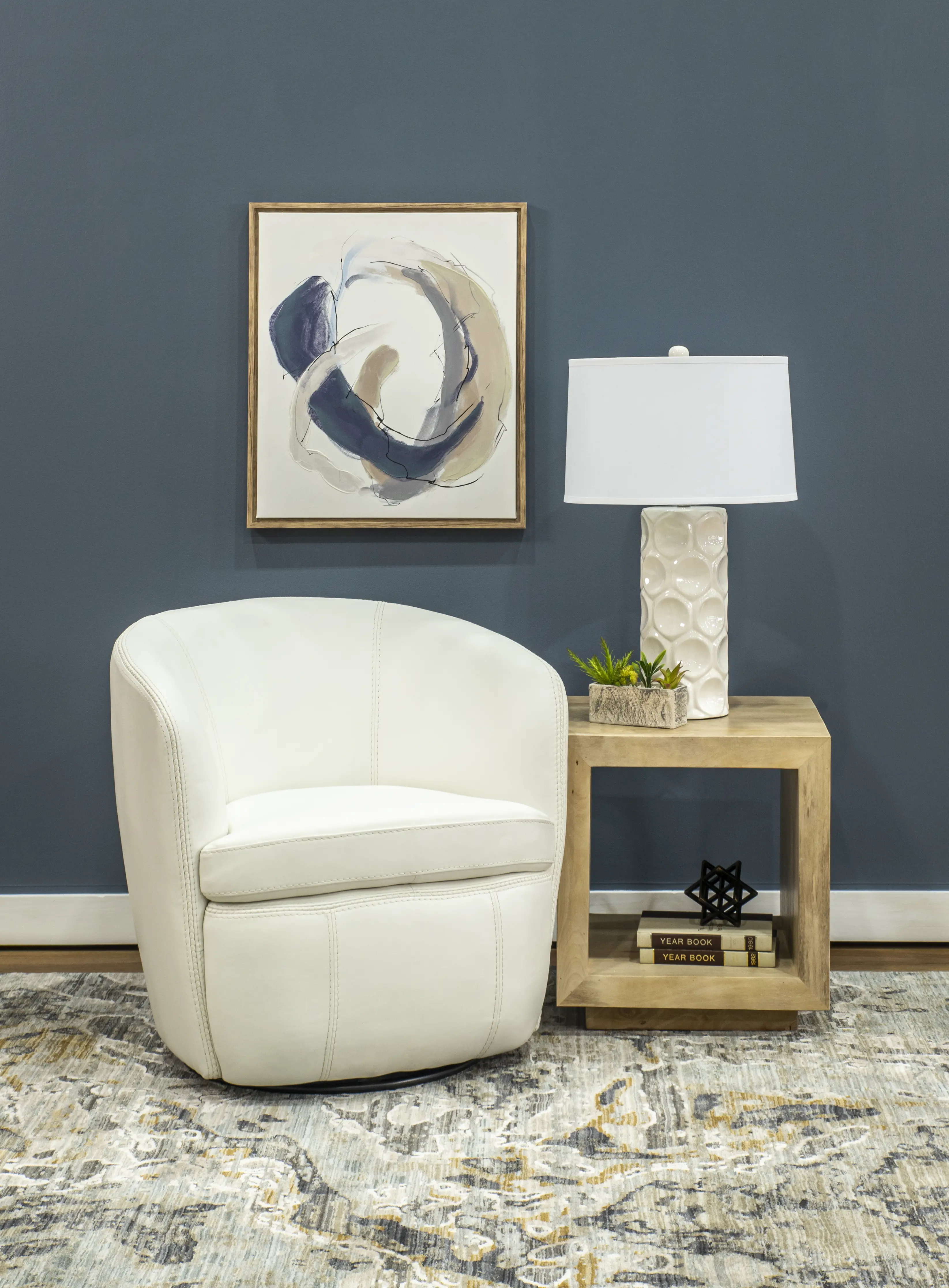 Barolo White Leather Swivel Club Chair-2