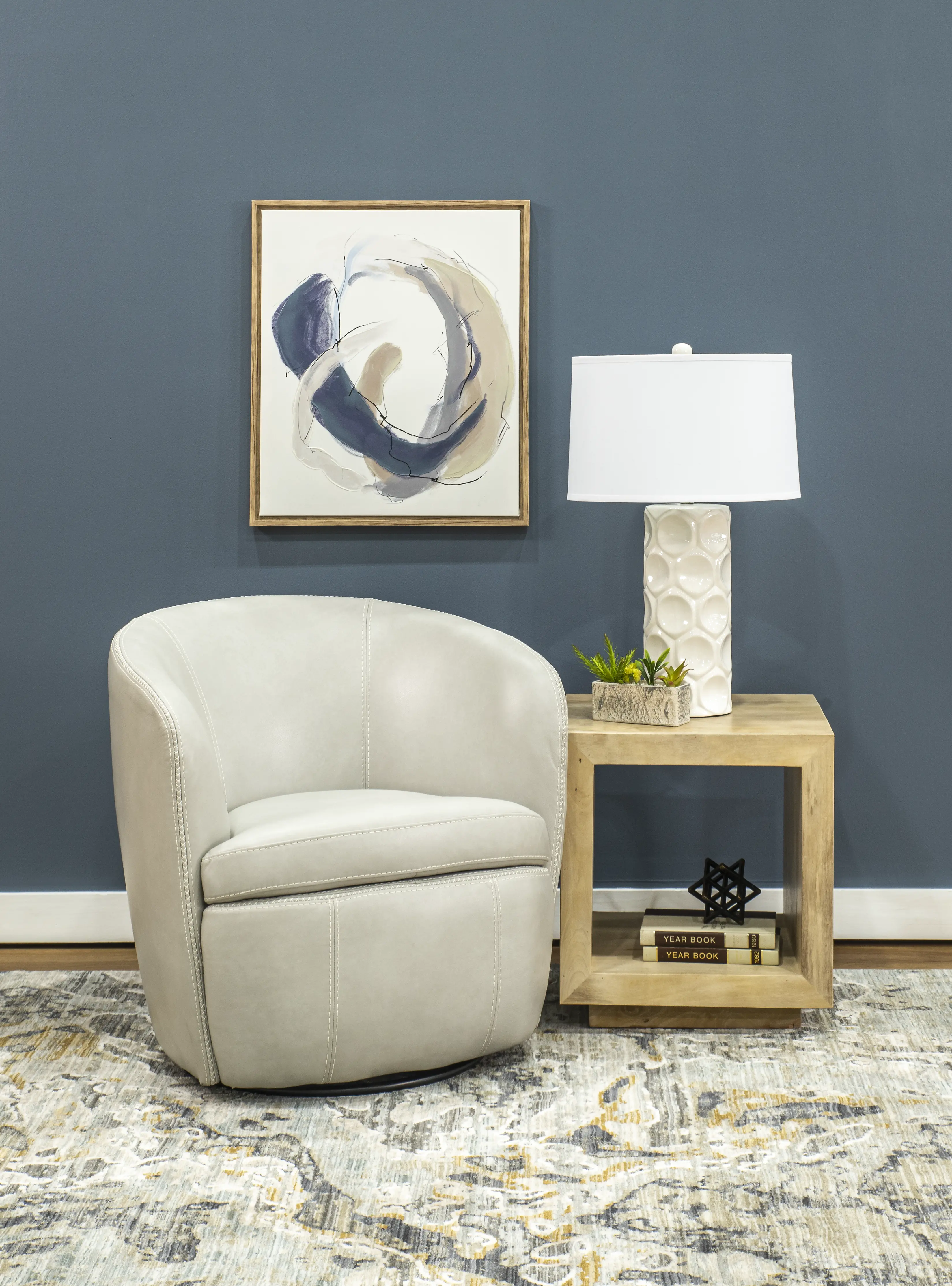 Barolo Light Gray Leather Swivel Club Chair-2