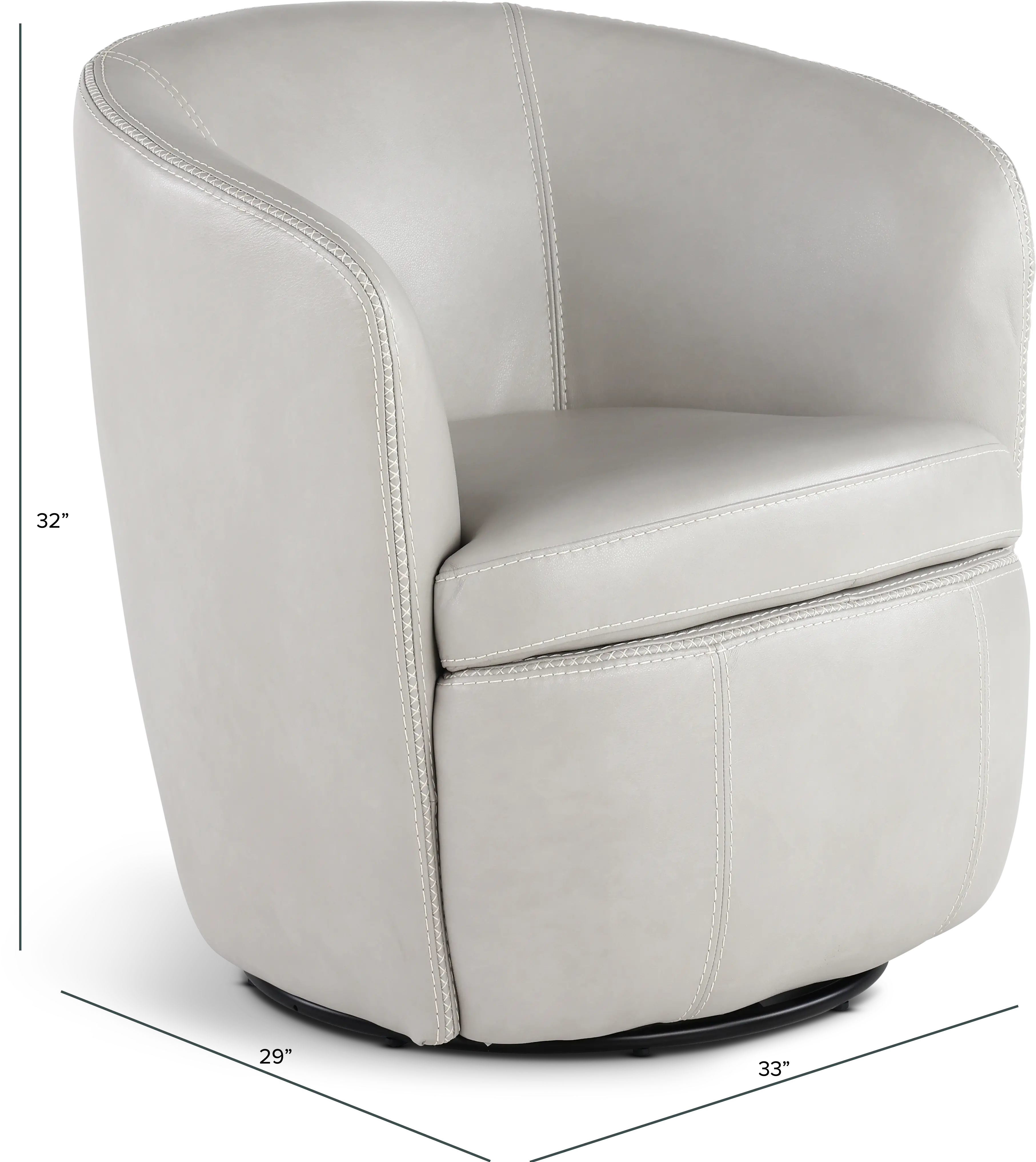 Barolo Light Gray Leather Swivel Club Chair-3