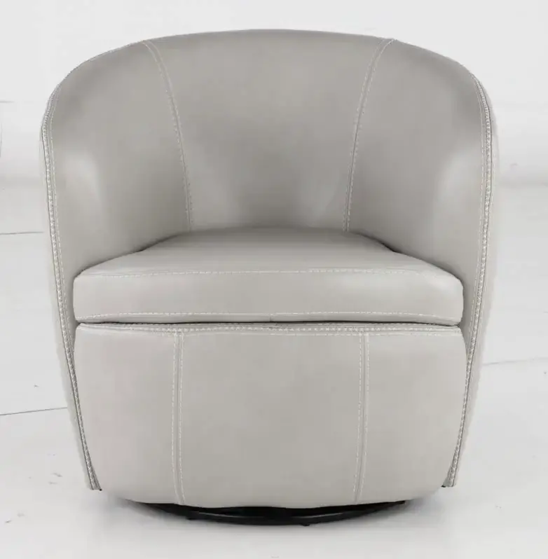 Barolo Light Gray Leather Swivel Club Chair-5