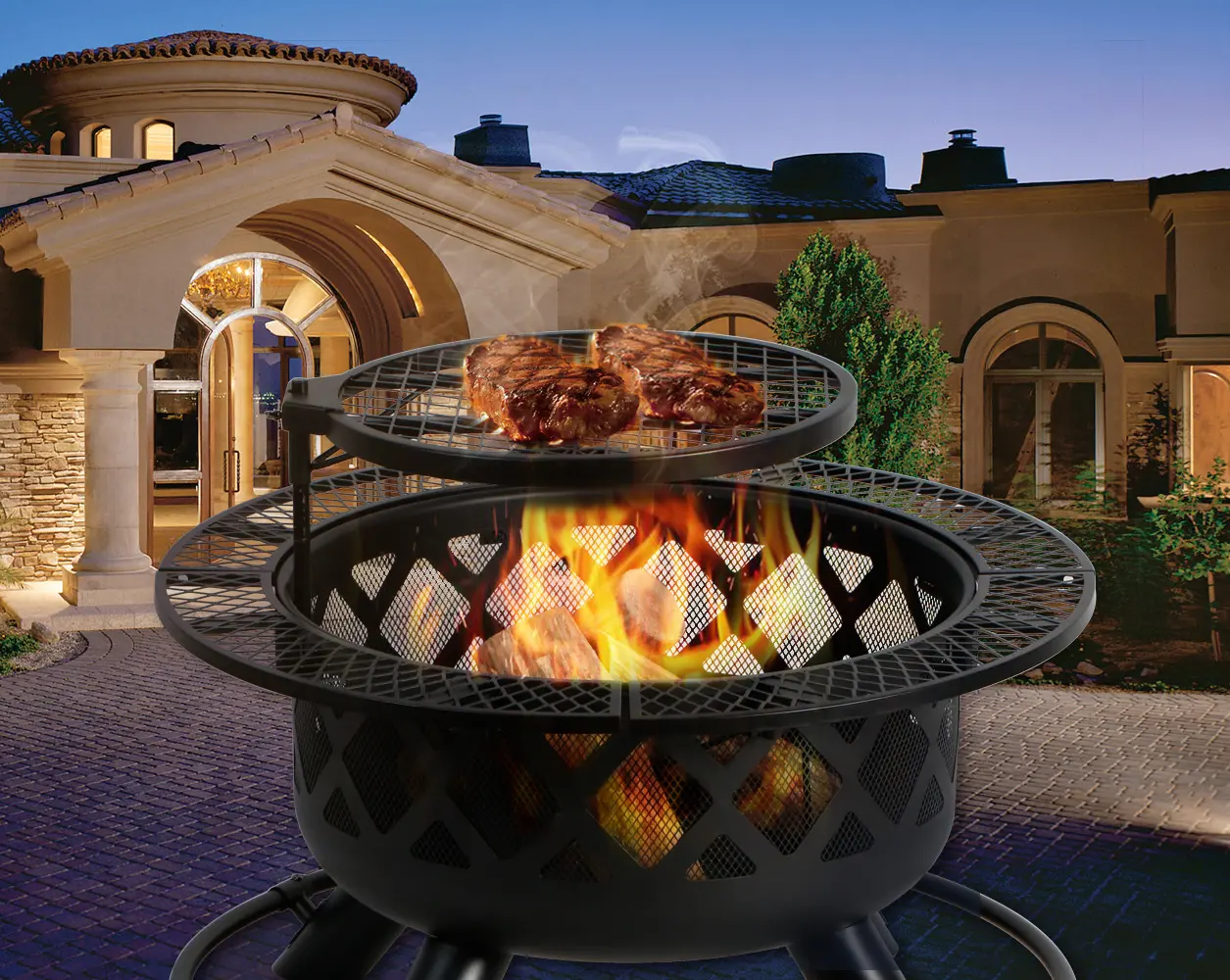 Wood Fire Pit with Grill-2