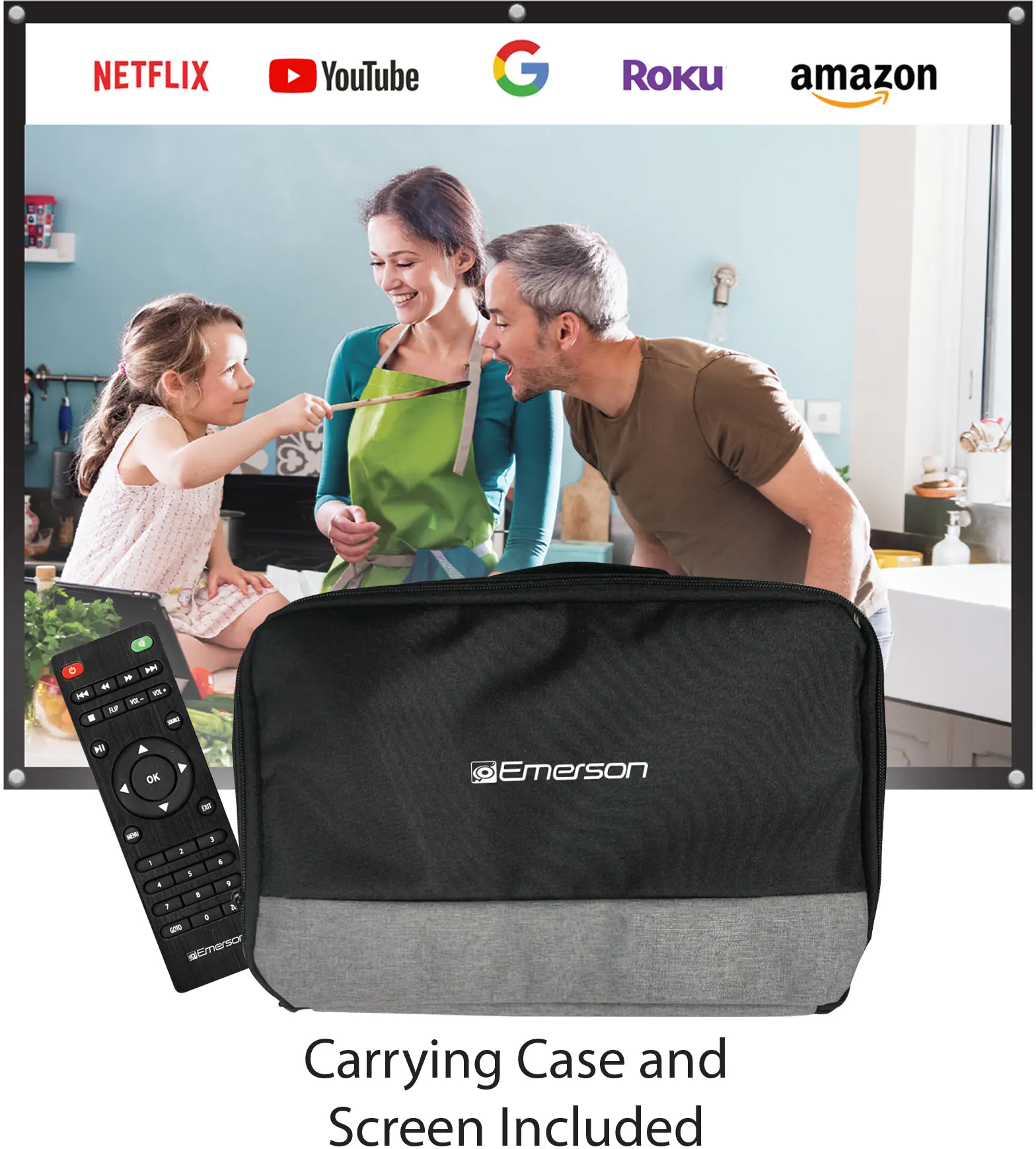 Emerson Portable Projector with Portable Screen & Carrying Case-2