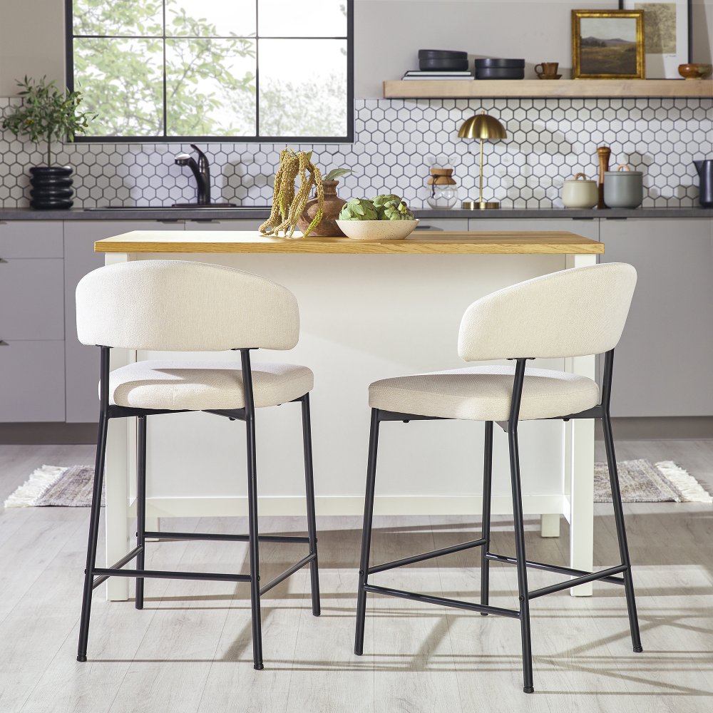 Alexis Ivory Curved Back Counter Height Stool - Set of 2