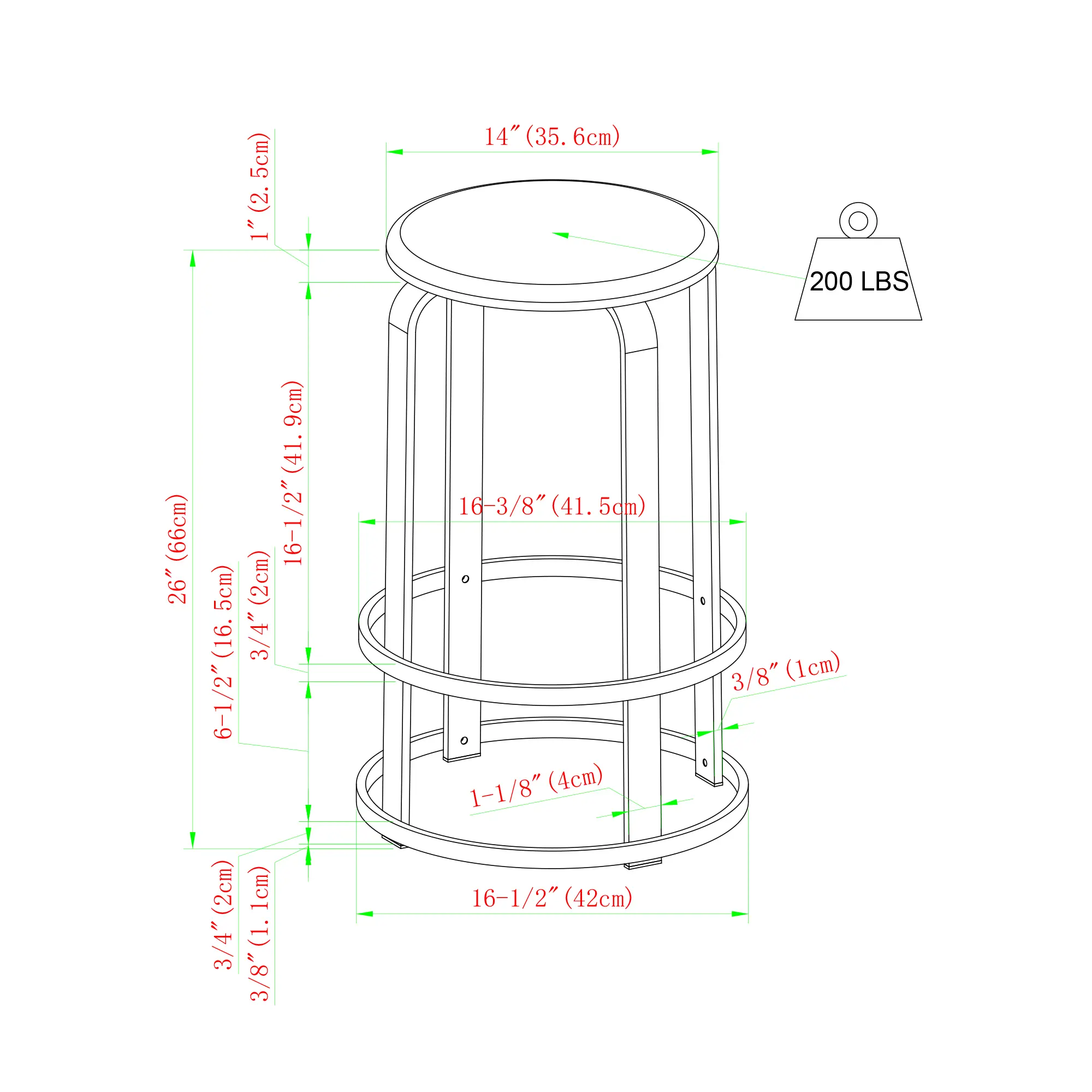 CLDK26BBL Colton 26  Metal and Wood Round Bar Stool-3