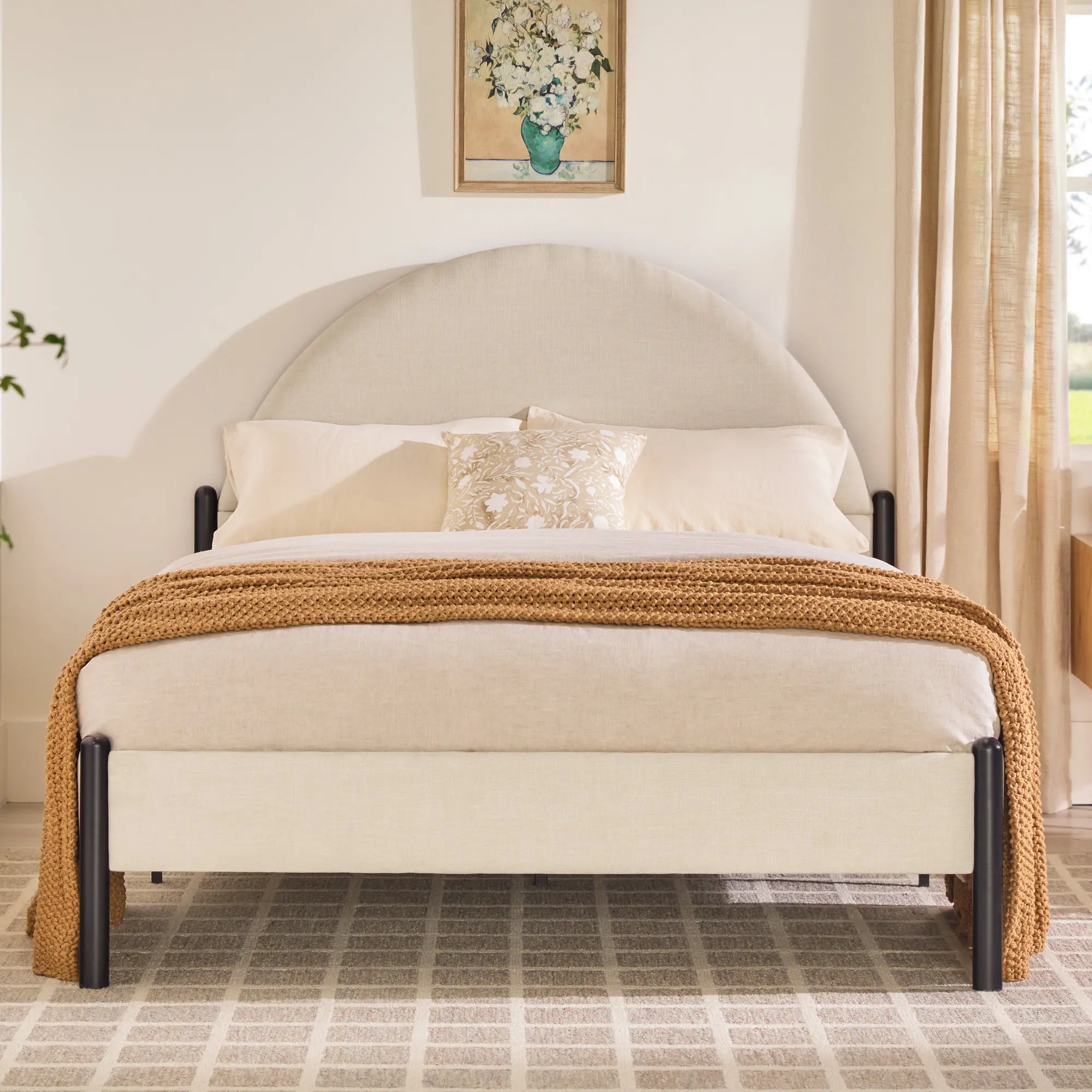 GASB5COM Gastonia Queen Beige Upholstered Bed with Arched Headboard-2