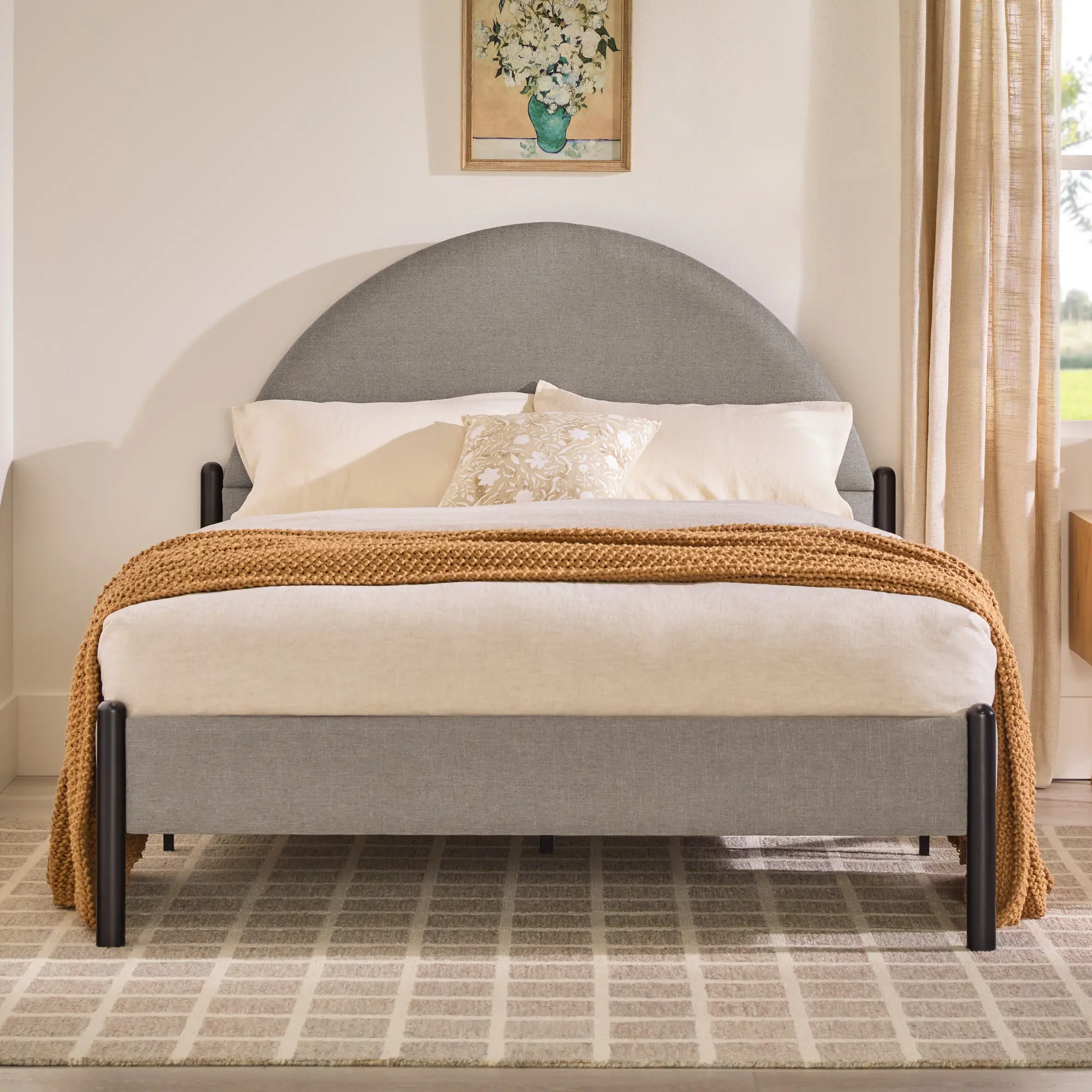 GASB5CGY Gastonia Queen Gray Upholstered Bed with Arched Headboard-2