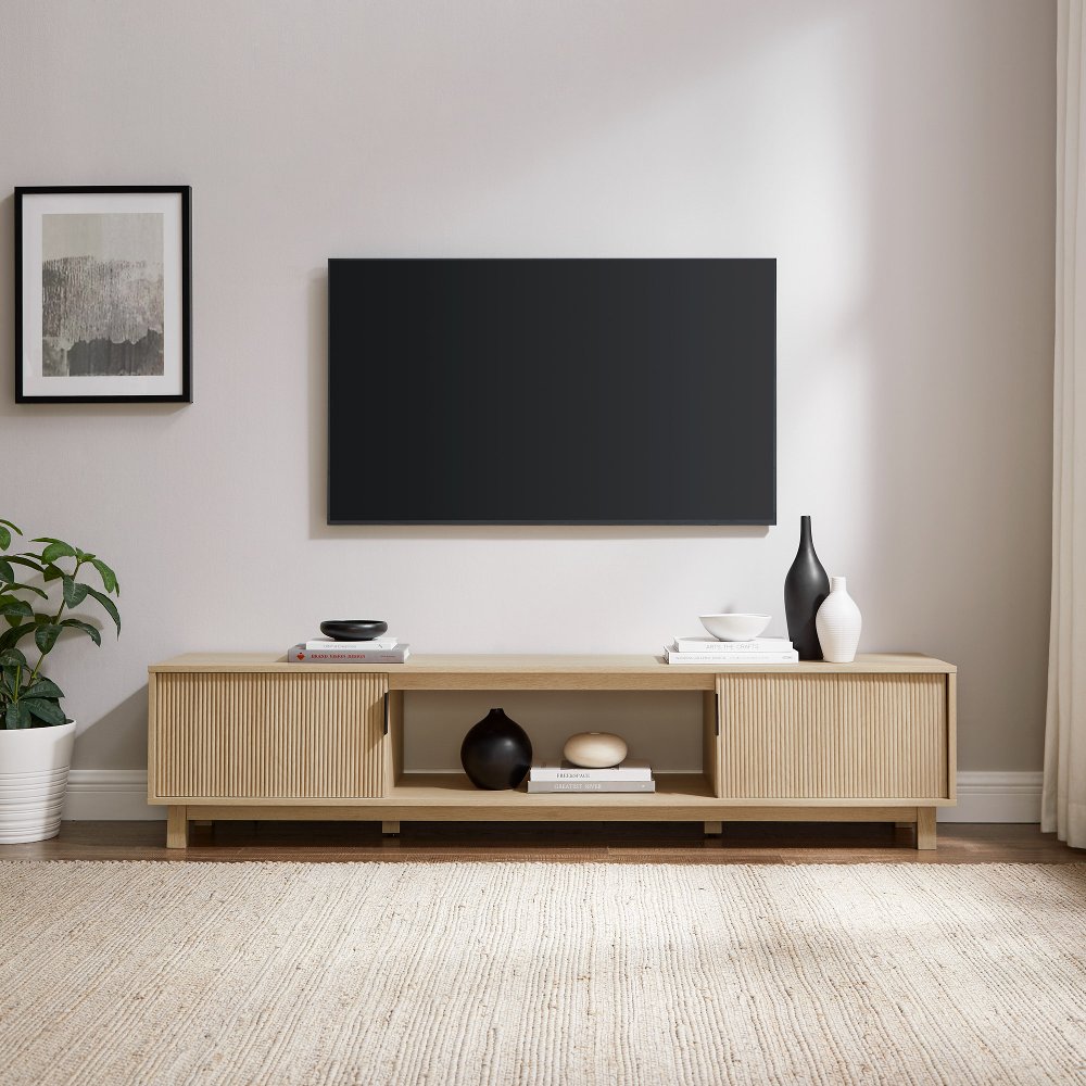 Arundo 70" 2 Door Oak TV Stand with Reeded Fronts