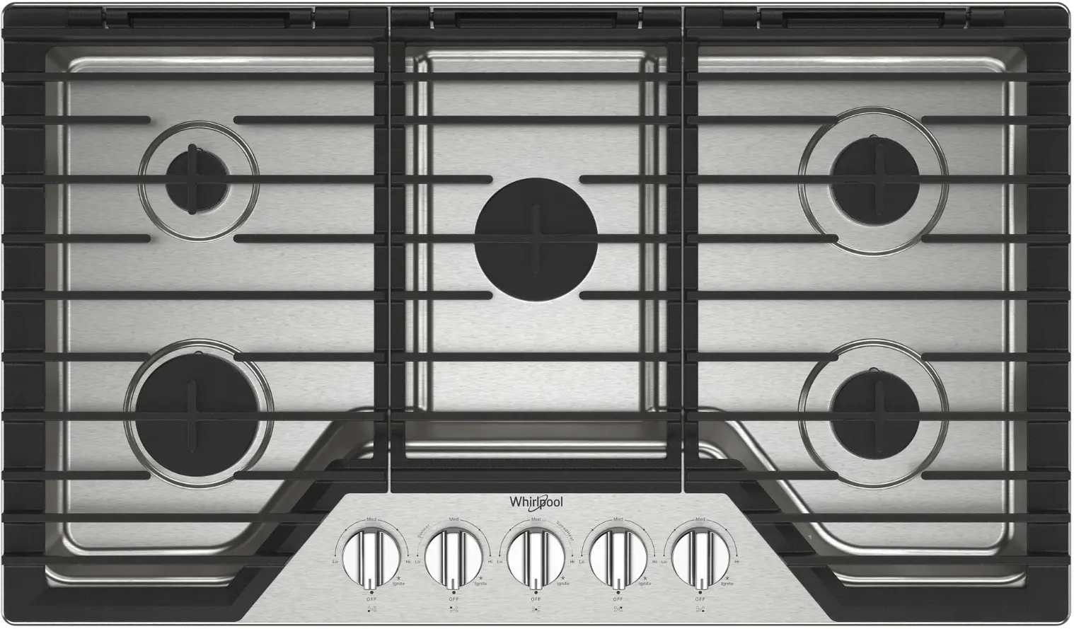 WCGK5036PS Whirlpool 36  Gas Cooktop with EZ-2-Lift™ Hinged Cast-Iron Grates - Stainless Steel-1