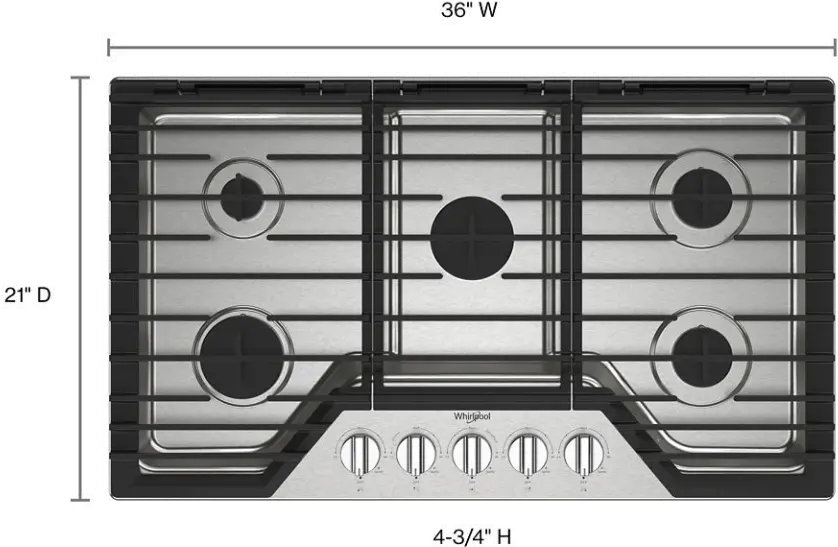WCGK5036PS Whirlpool 36  Gas Cooktop with EZ-2-Lift™ Hinged Cast-Iron Grates - Stainless Steel-3