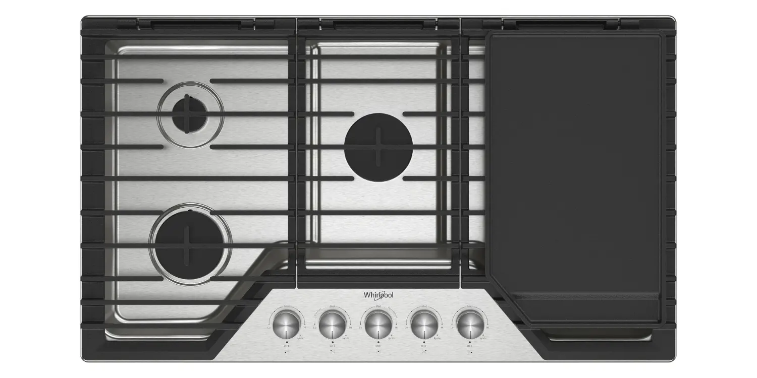 WCGK7536PS Whirlpool 36  Gas Cooktop with 2-in-1 Hinged Grate to Griddle - Stainless Steel-1