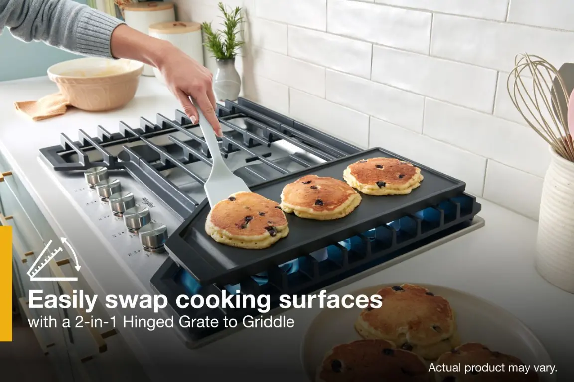 WCGK7536PS Whirlpool 36  Gas Cooktop with 2-in-1 Hinged Grate to Griddle - Stainless Steel-3
