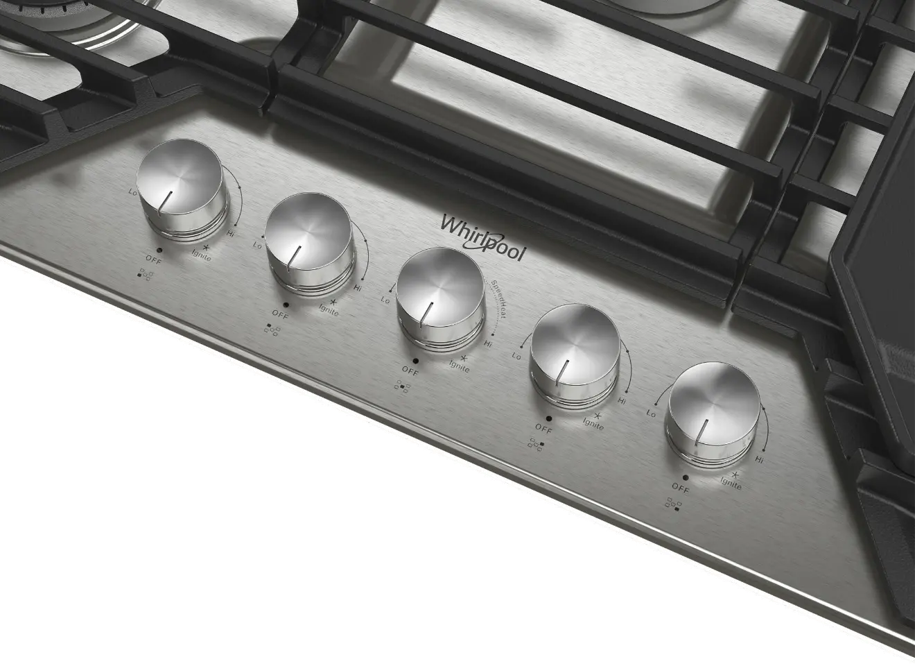 WCGK7536PS Whirlpool 36  Gas Cooktop with 2-in-1 Hinged Grate to Griddle - Stainless Steel-6