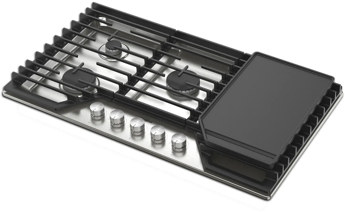 WCGK7536PS Whirlpool 36  Gas Cooktop with 2-in-1 Hinged Grate to Griddle - Stainless Steel-7