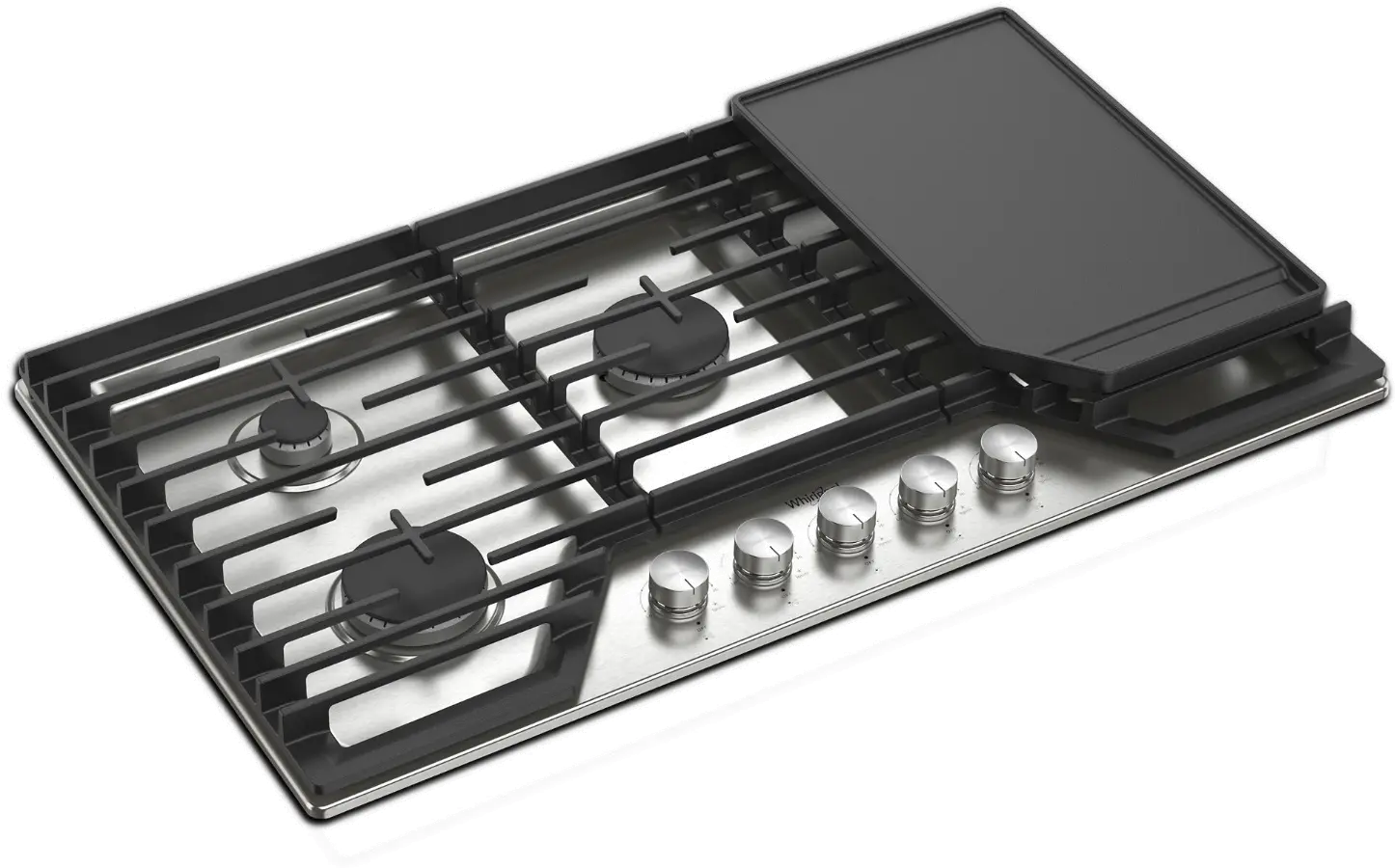WCGK7536PS Whirlpool 36  Gas Cooktop with 2-in-1 Hinged Grate to Griddle - Stainless Steel-9