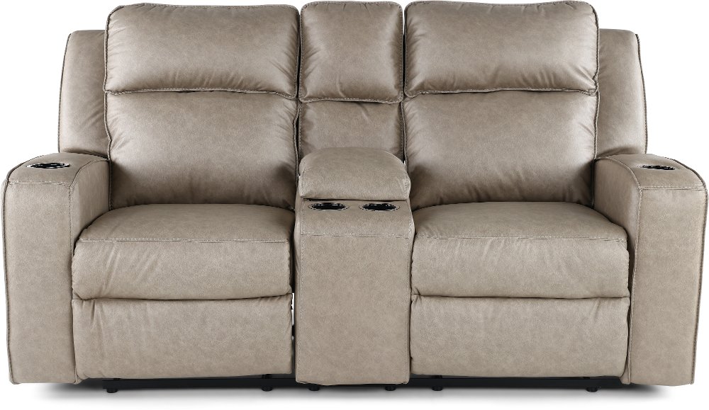 Lavenhorne Pebble Beige Reclining Loveseat with Center Console