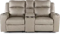 Lavenhorne Pebble Beige Reclining Loveseat with Center Console