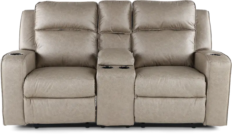 Lavenhorne Pebble Beige Reclining Loveseat with Center Console