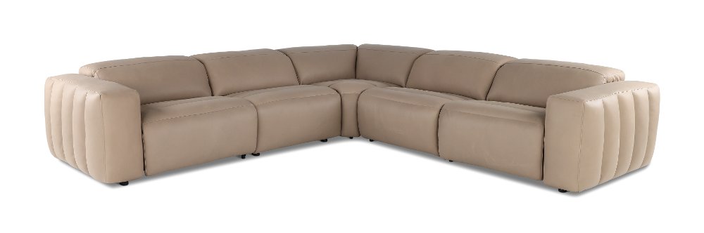 Marshmellow Cobblestone Leather 5 Piece Power Reclining Sectional