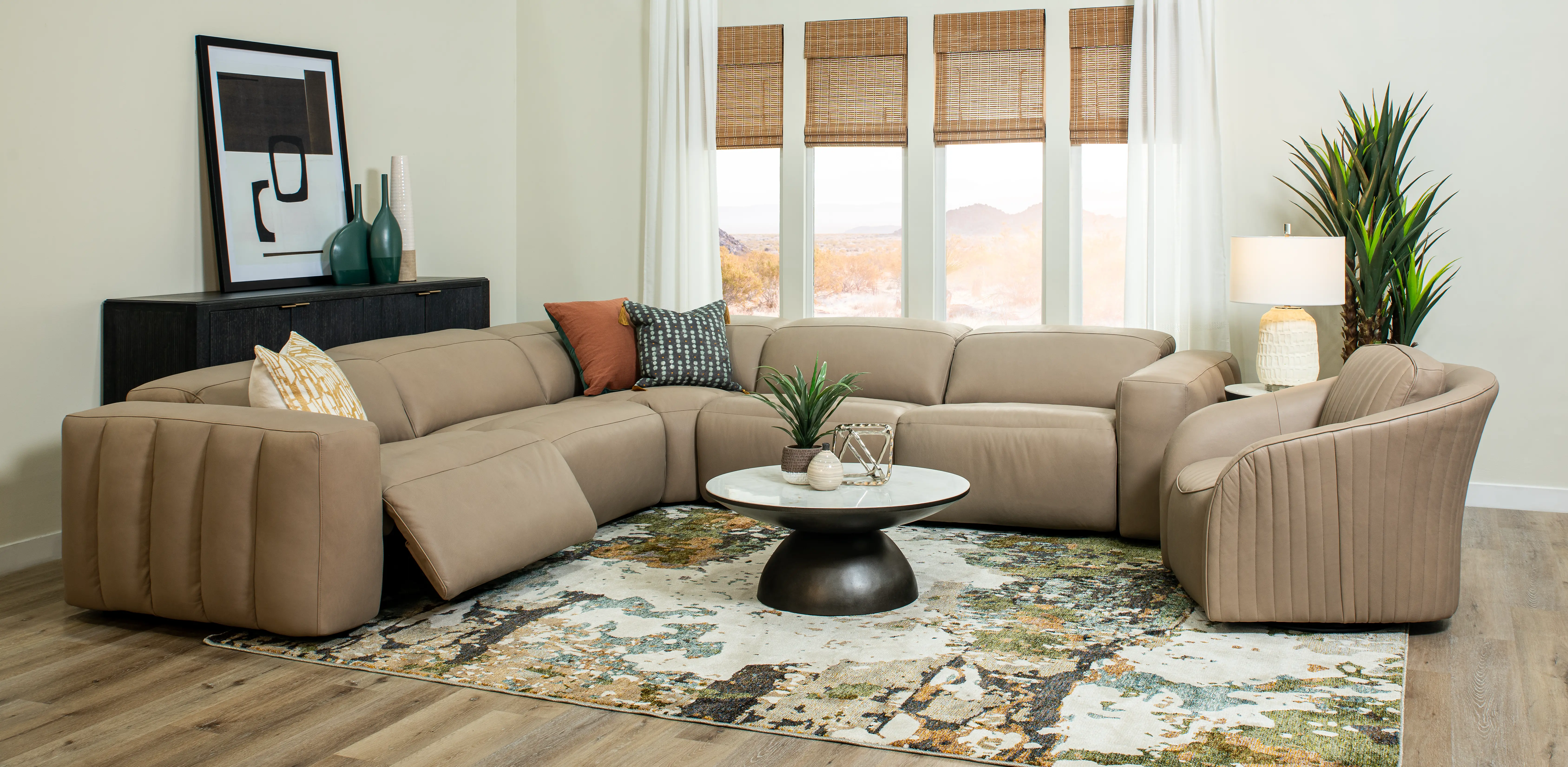 Marshmellow Cobblestone Leather 5 Piece Power Reclining Sectional-2
