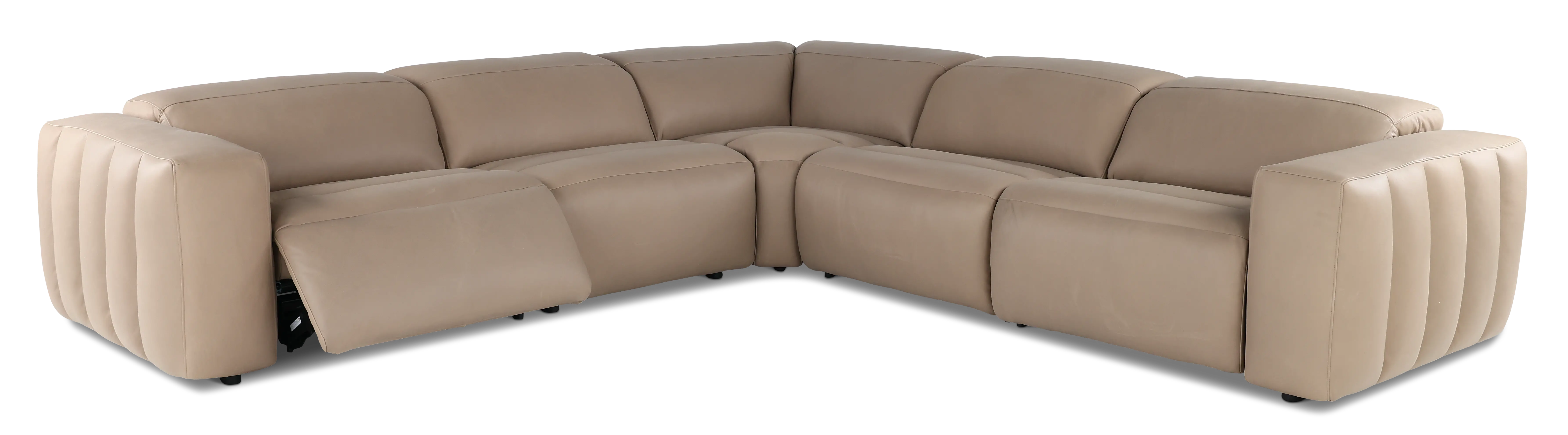 Marshmellow Cobblestone Leather 5 Piece Power Reclining Sectional-4