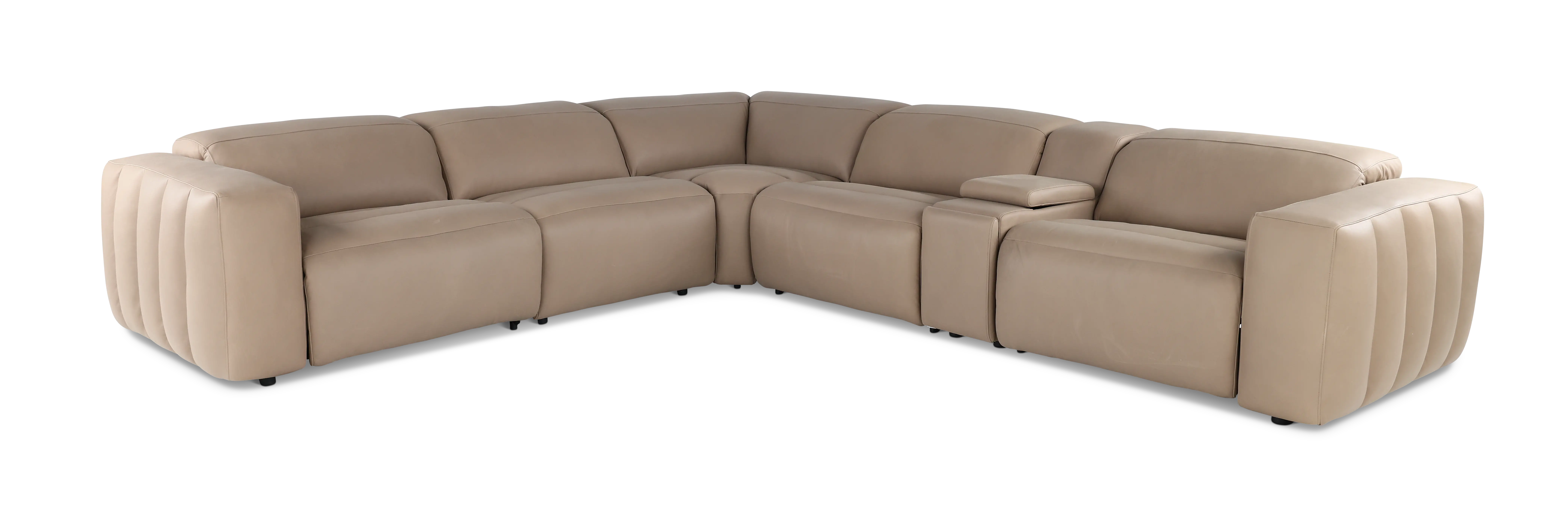 Marshmellow Cobblestone Leather 6 Piece Power Reclining Sectional-1