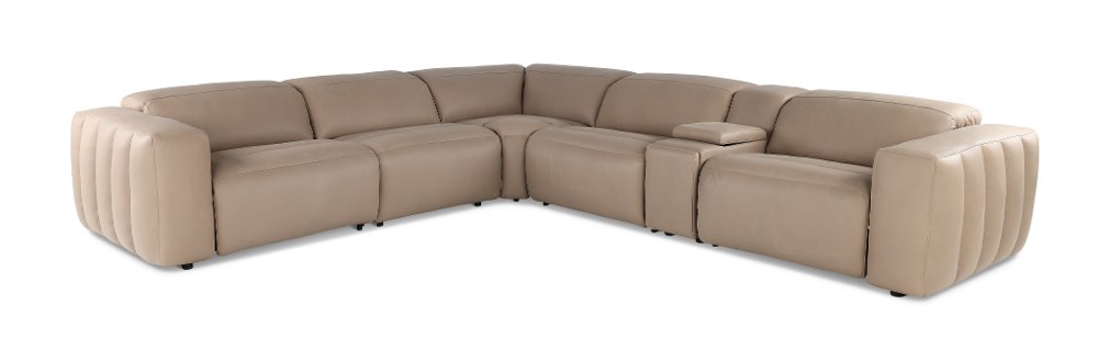 Marshmellow Cobblestone Leather 6 Piece Power Reclining Sectional