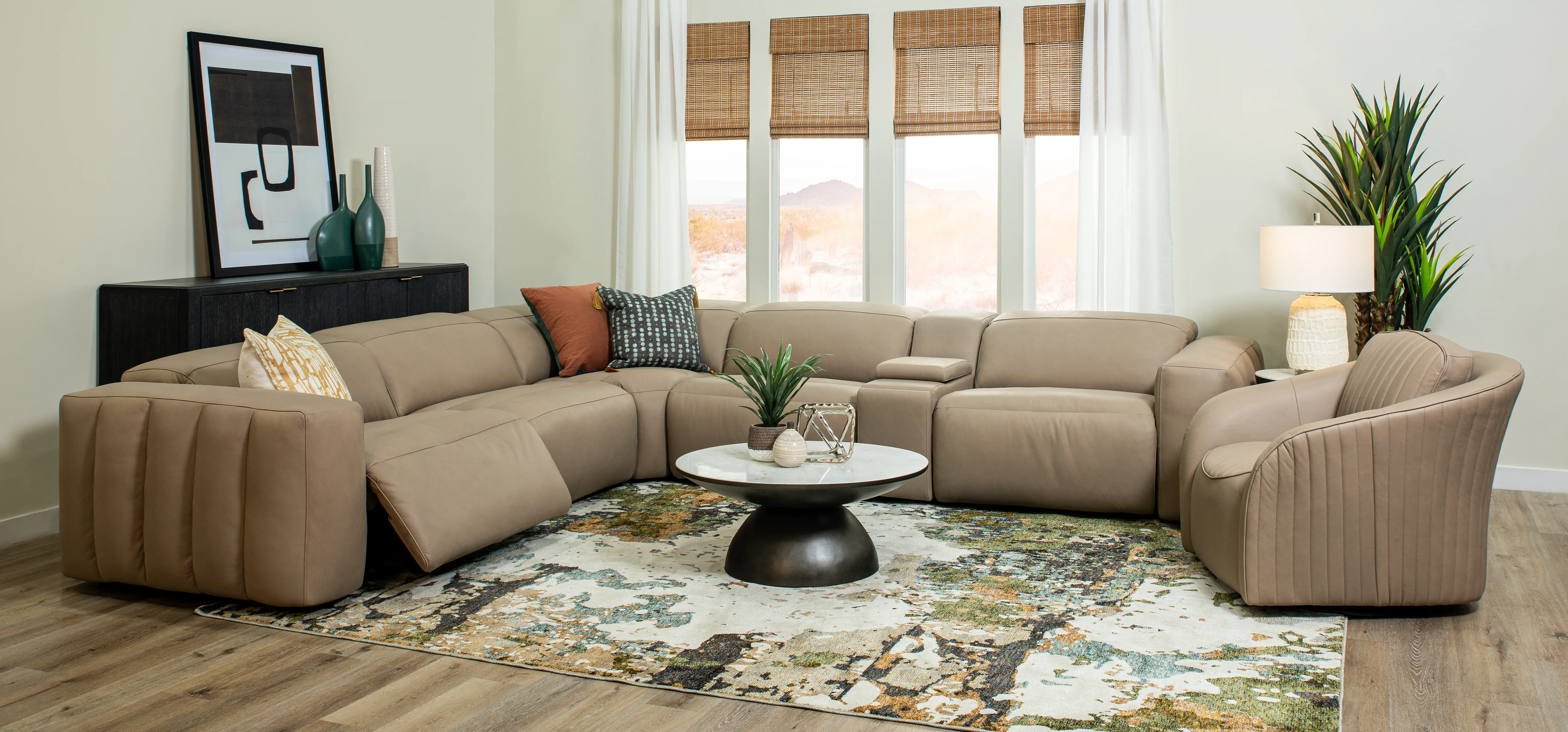 Marshmellow Cobblestone Leather 6 Piece Power Reclining Sectional-2