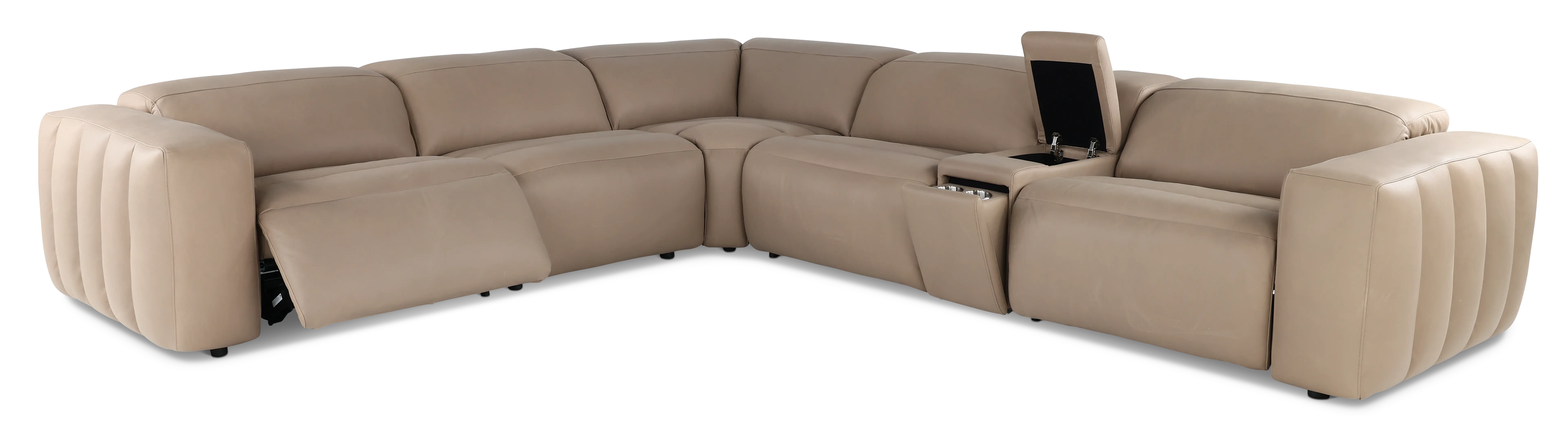Marshmellow Cobblestone Leather 6 Piece Power Reclining Sectional-4