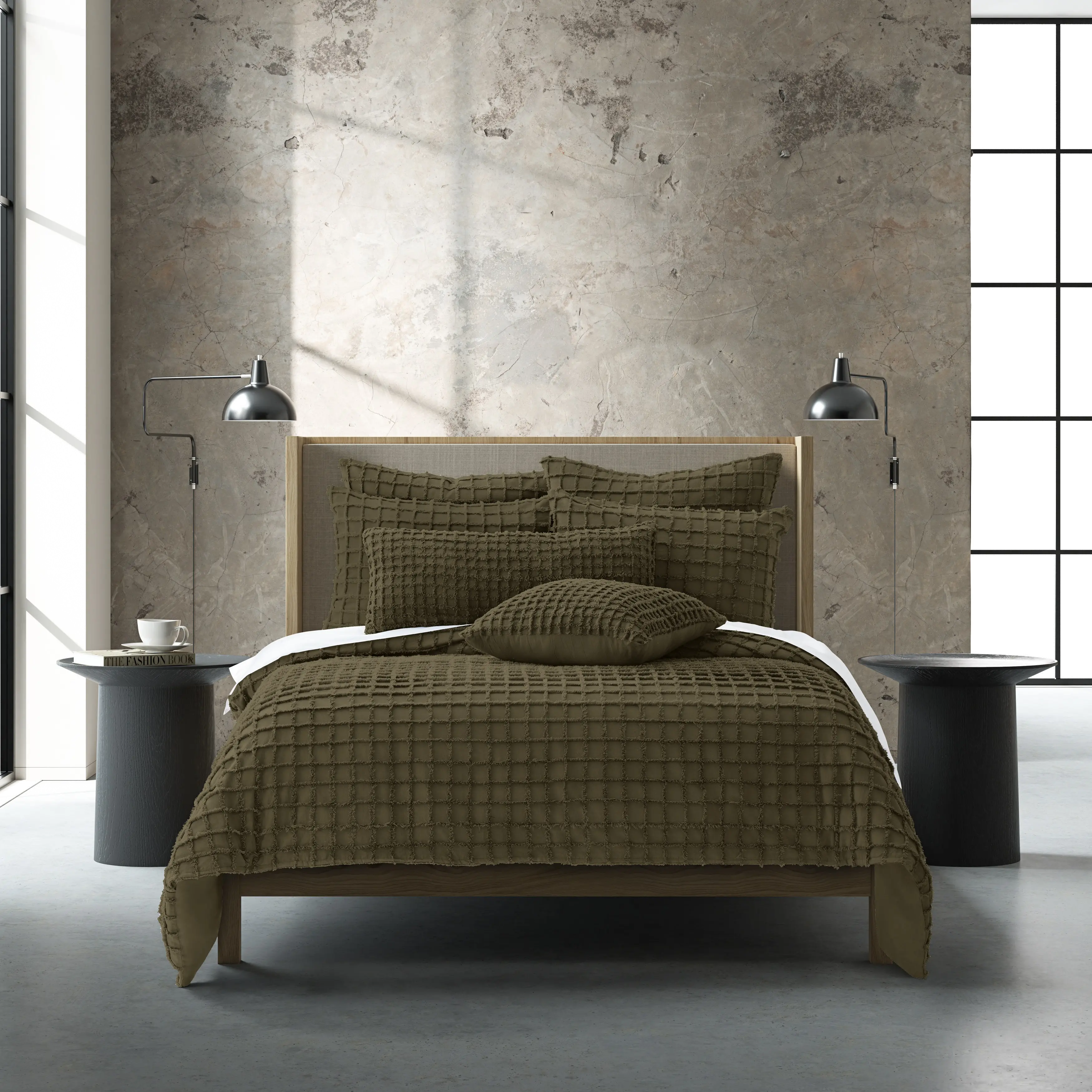 J. Queen Modern Cameron Olive Queen 3-Piece Duvet Set-1