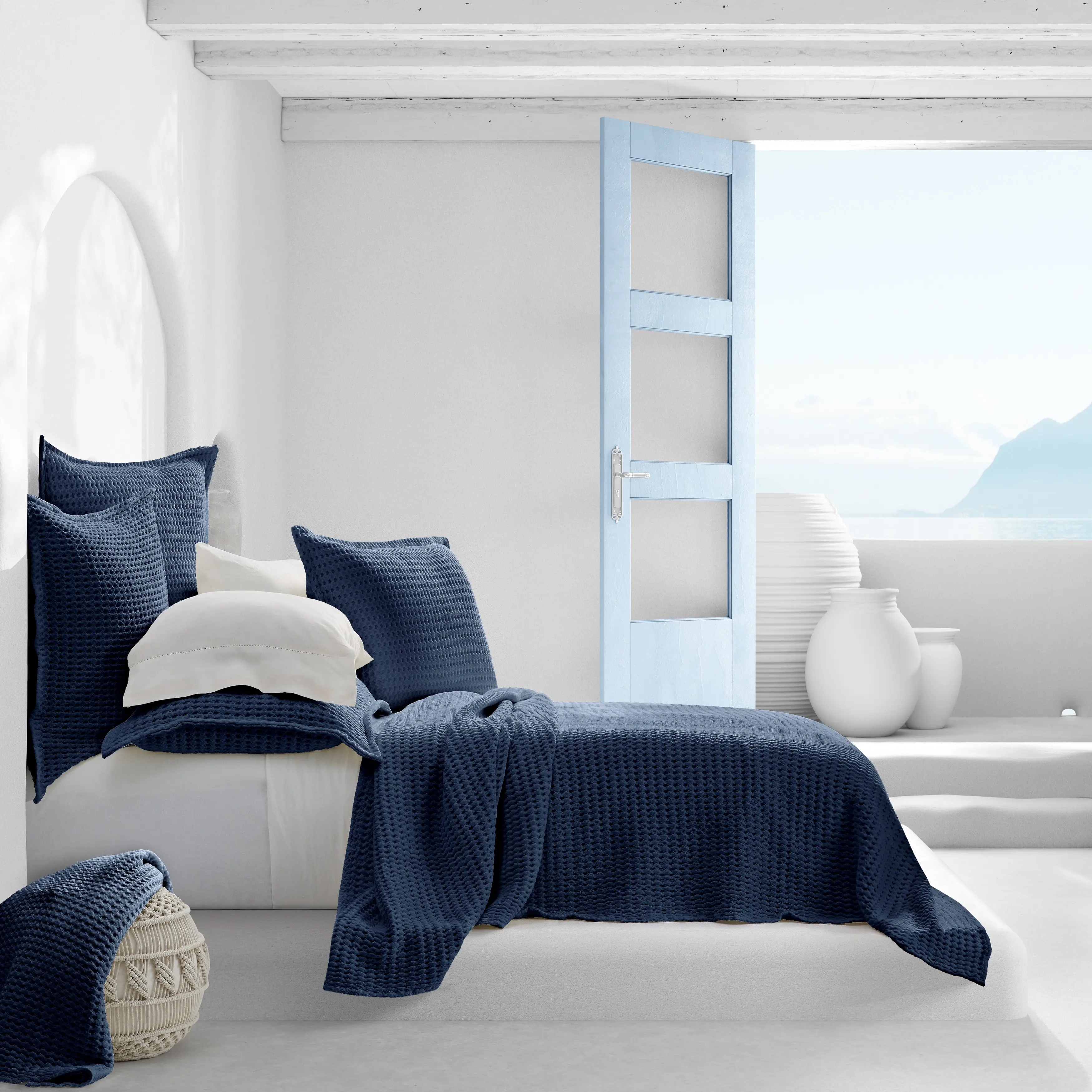 J. Queen Natural Pebble Beach Indigo Blue Full-Queen Coverlet-1