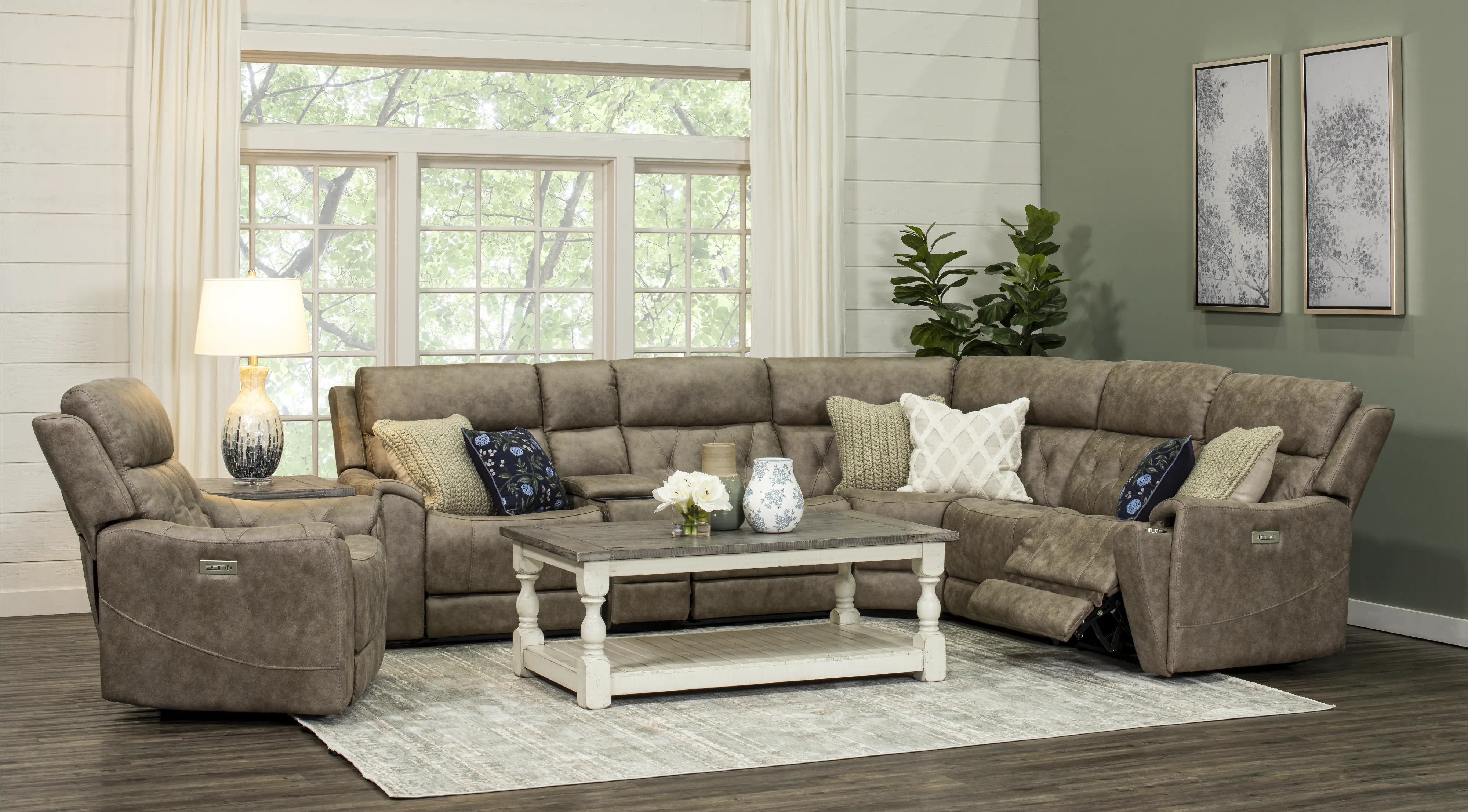 Anniston Fog Beige 6 Piece Power Reclining Sectional with Audio System-2