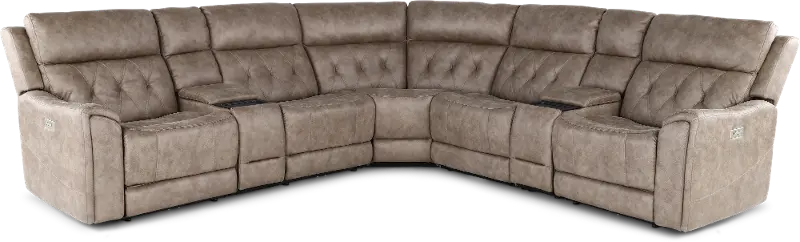 Anniston Fog Beige 7 Piece Power Reclining Sectional with Audio System