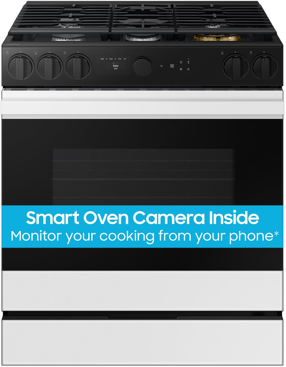 Bespoke Smart 6.0 Cu Ft Gas Range with Smart Oven Camera - White Glass
