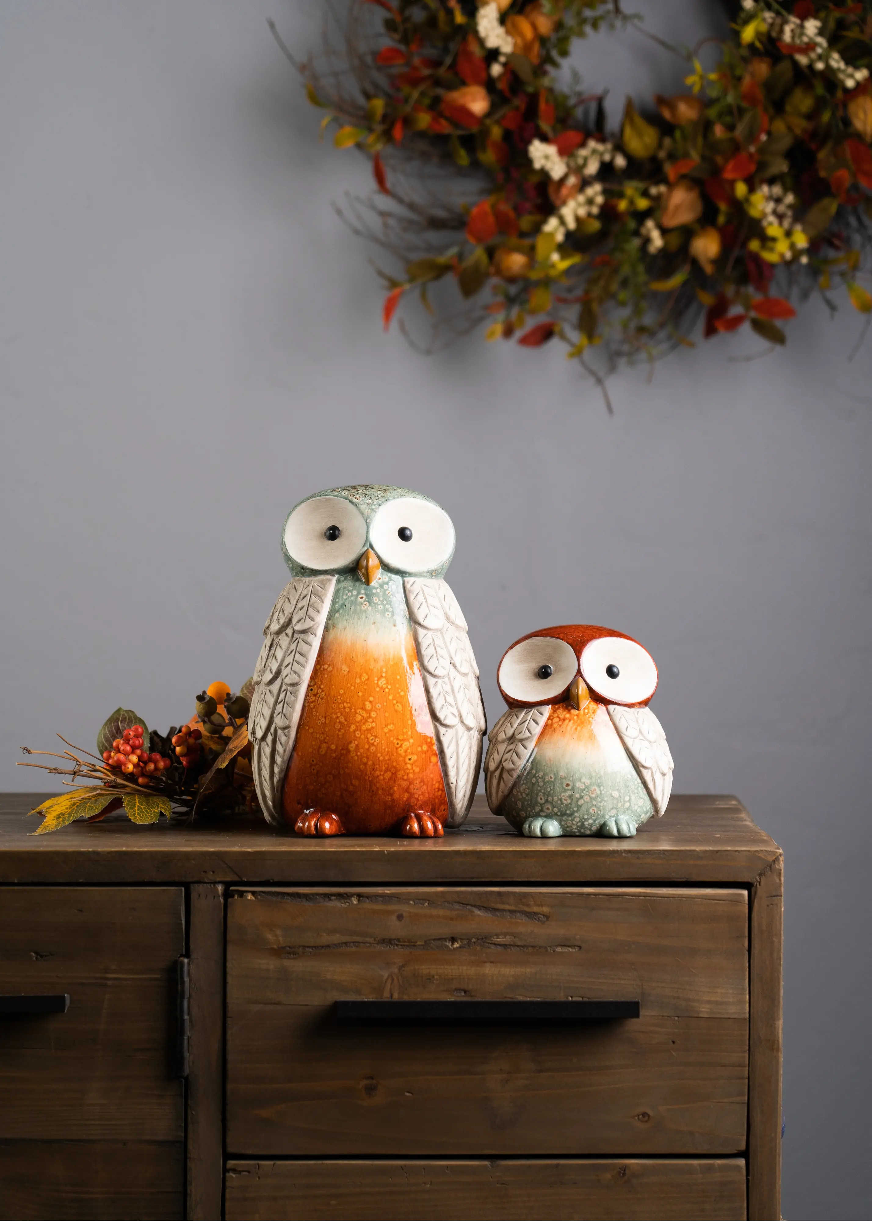 Small Orange Terra Cotta Owl-2