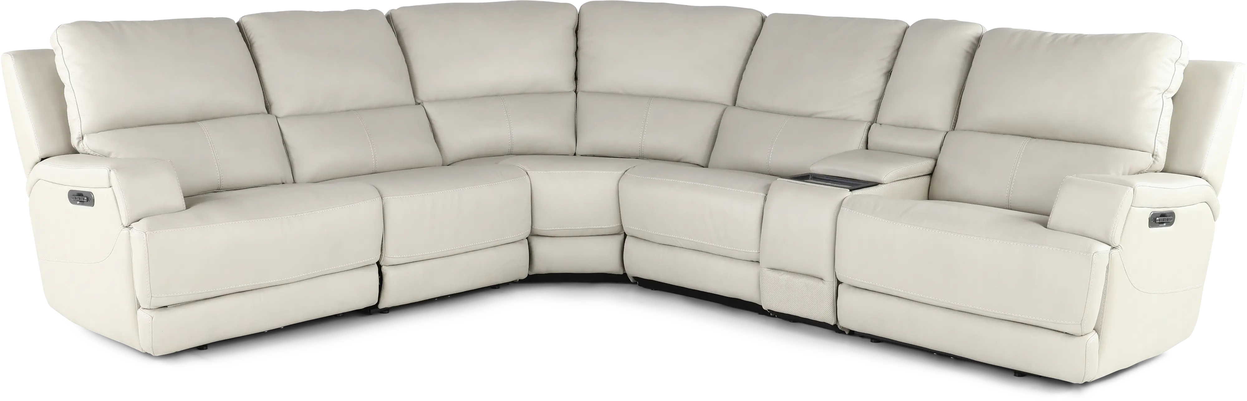 Rushton White Leather 6 Piece Power Reclining Sectional with Multimedia Console-1